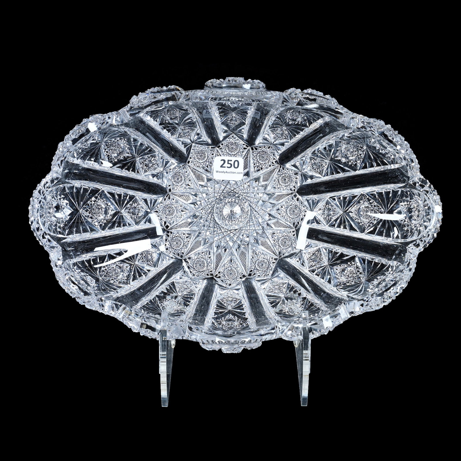 Oval Blown Mold Bowl, American Brilliant Cut Glass, Signed Hawkes, Kohinoor Pattern (1 of 3)