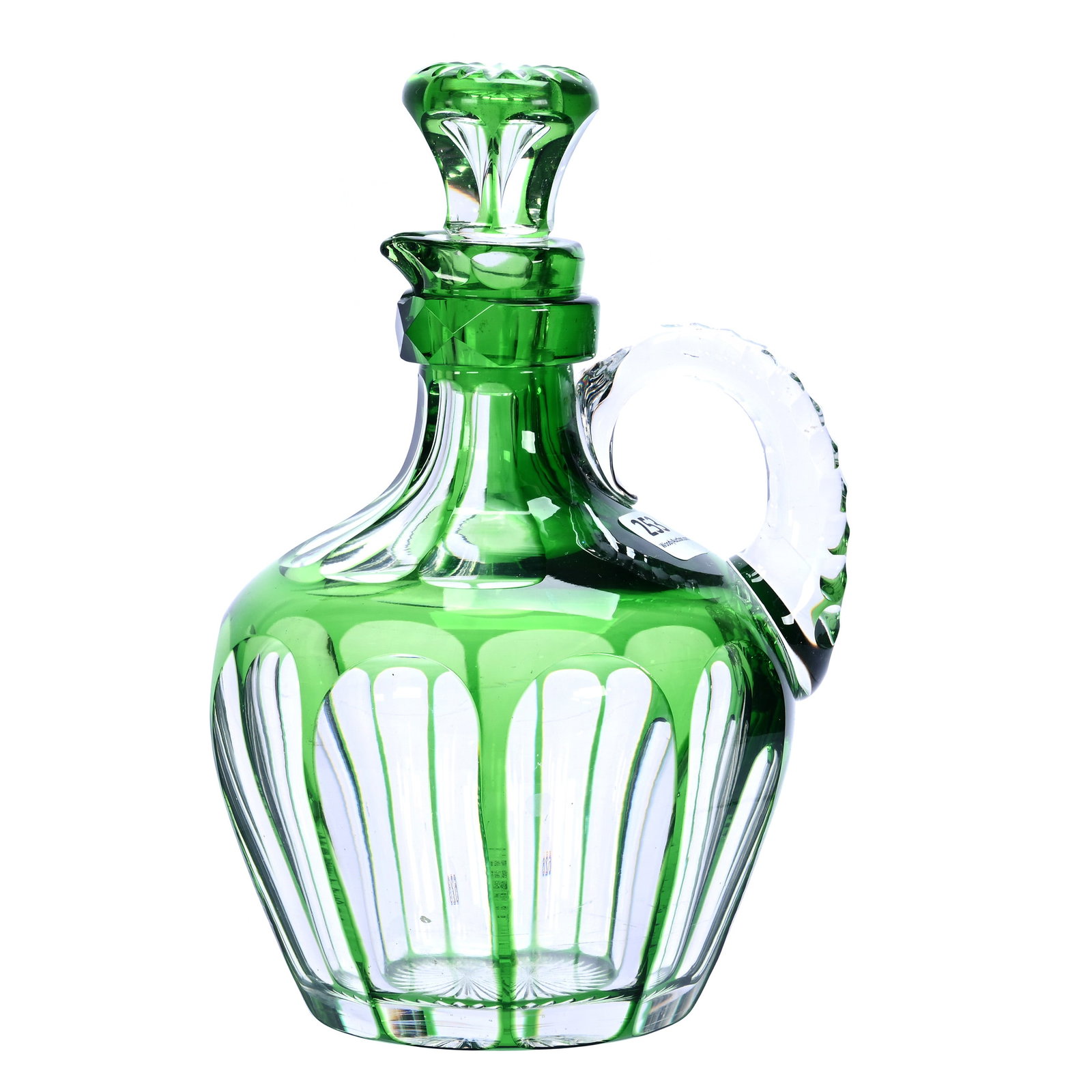 Whiskey Jug, American Brilliant Cut Glass, Green Cut To Clear, Flute Pattern (1 of 3)