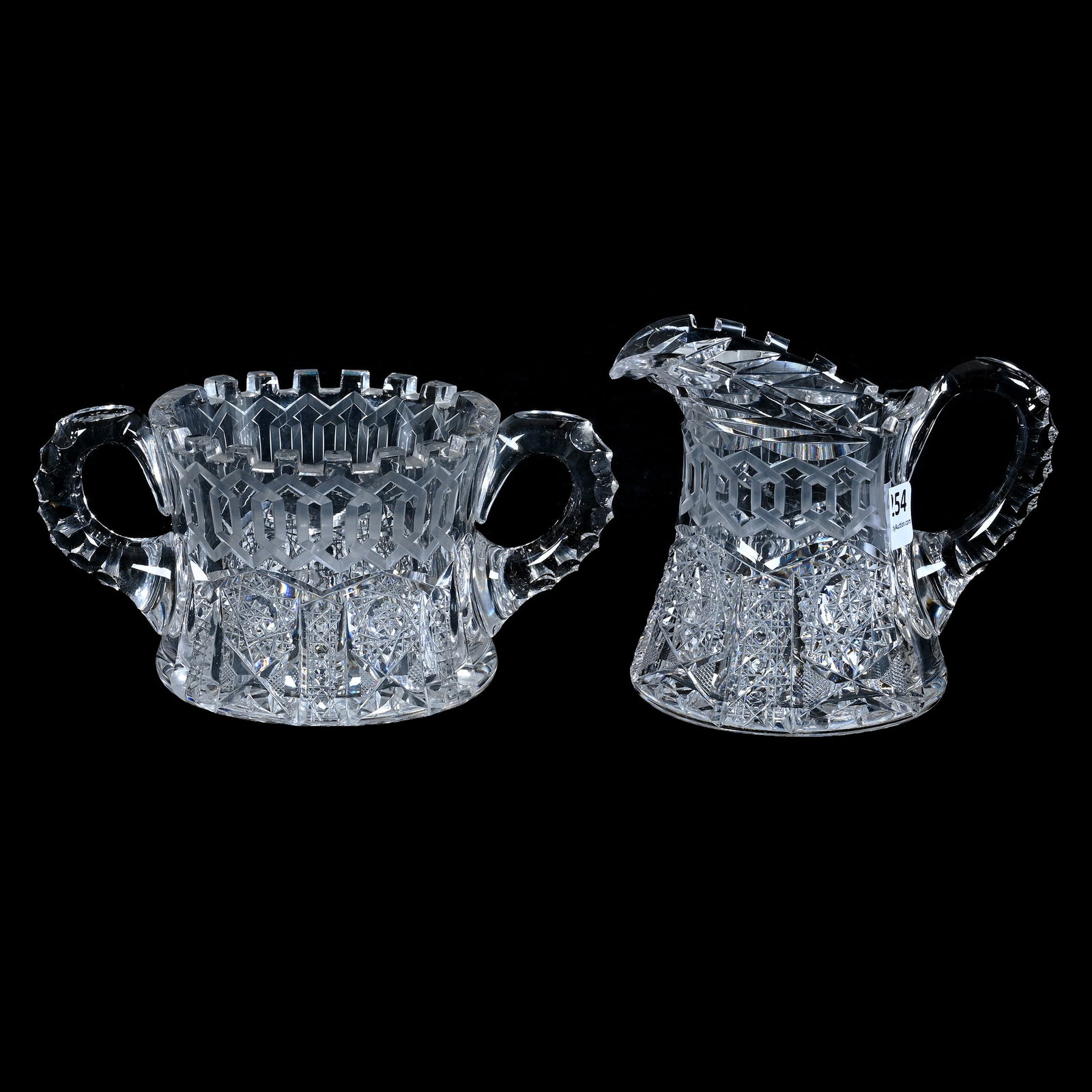 Creamer And Sugar, American Brilliant Cut Glass, Alhambra By Meriden (Also Known As Greek Key) (1 of 3)