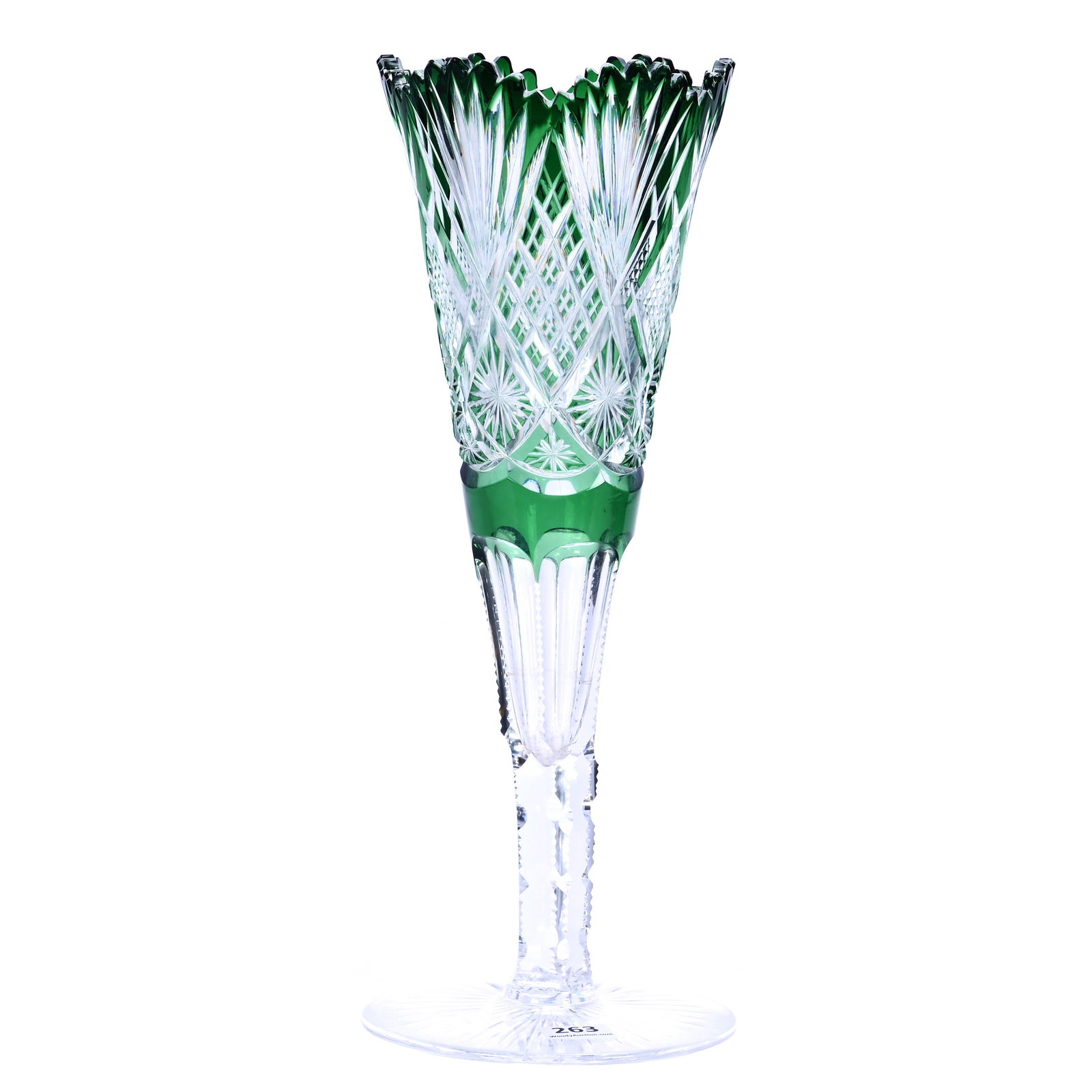 Trumpet Vase, Brilliant Period Cut Glass, Green Cut To Clear (1 of 4)