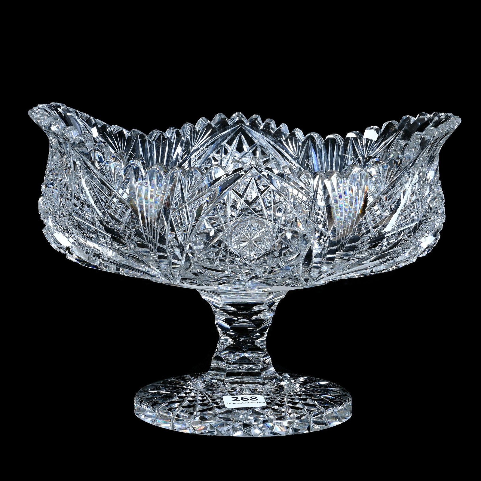 Pedestal Blown Mold Compote, American Brilliant Cut Glass, Powhattan Pattern By Pairpoint (1 of 3)