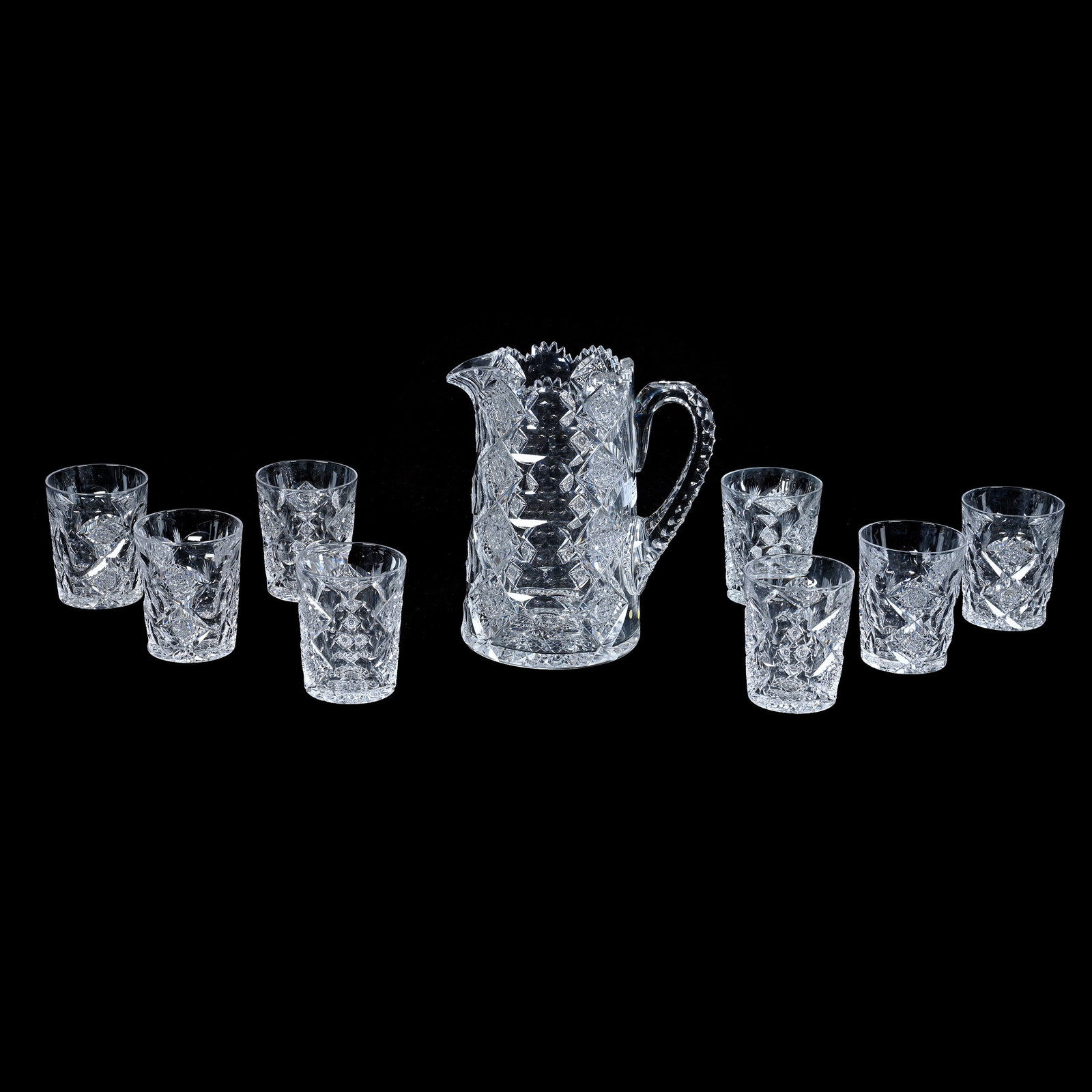 Water Set, American Brilliant Cut Glass, Signed Hawkes, Queens Pattern (1 of 3)