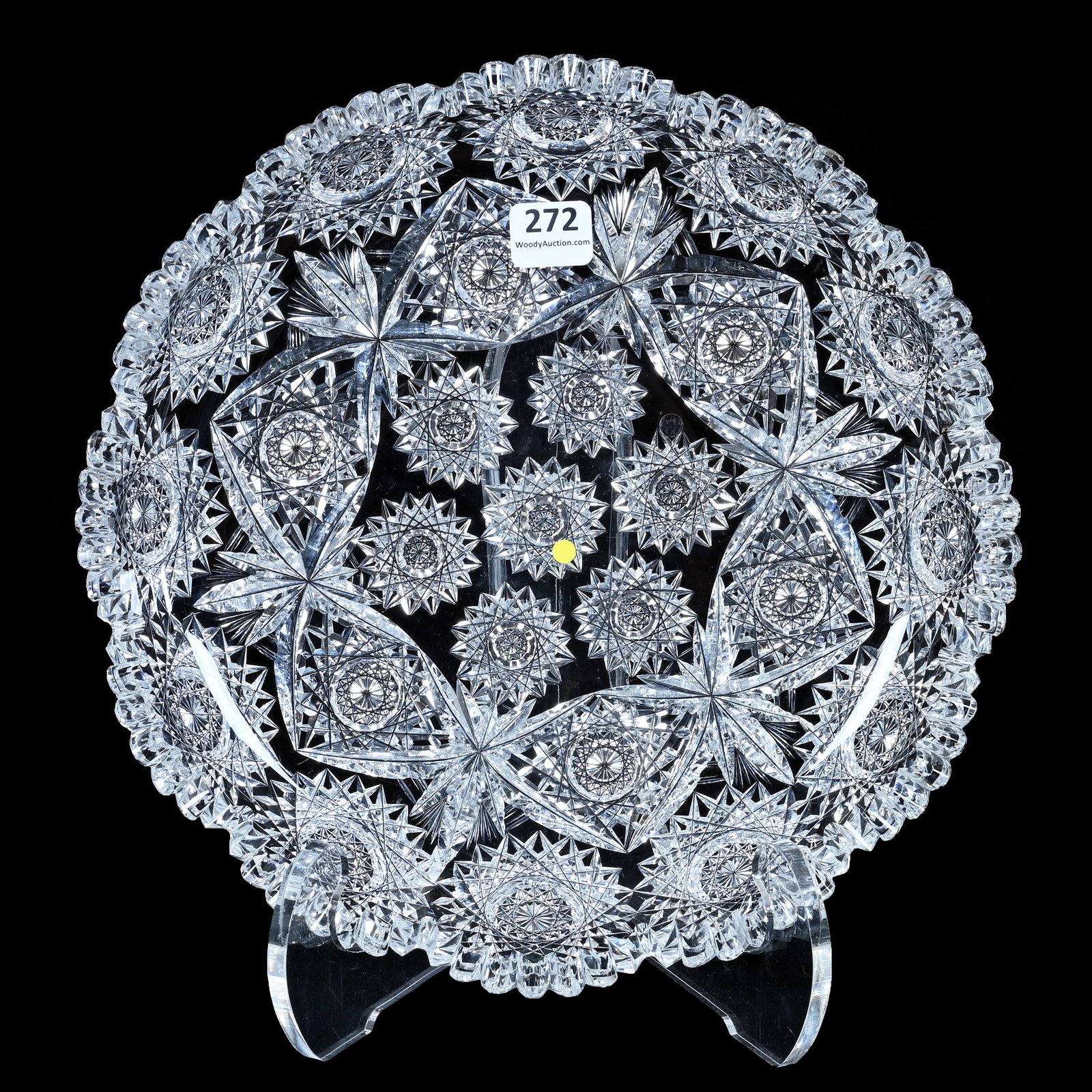 Round Tray, American Brilliant Cut Glass, Signed Hawkes, Constellation Pattern (1 of 2)