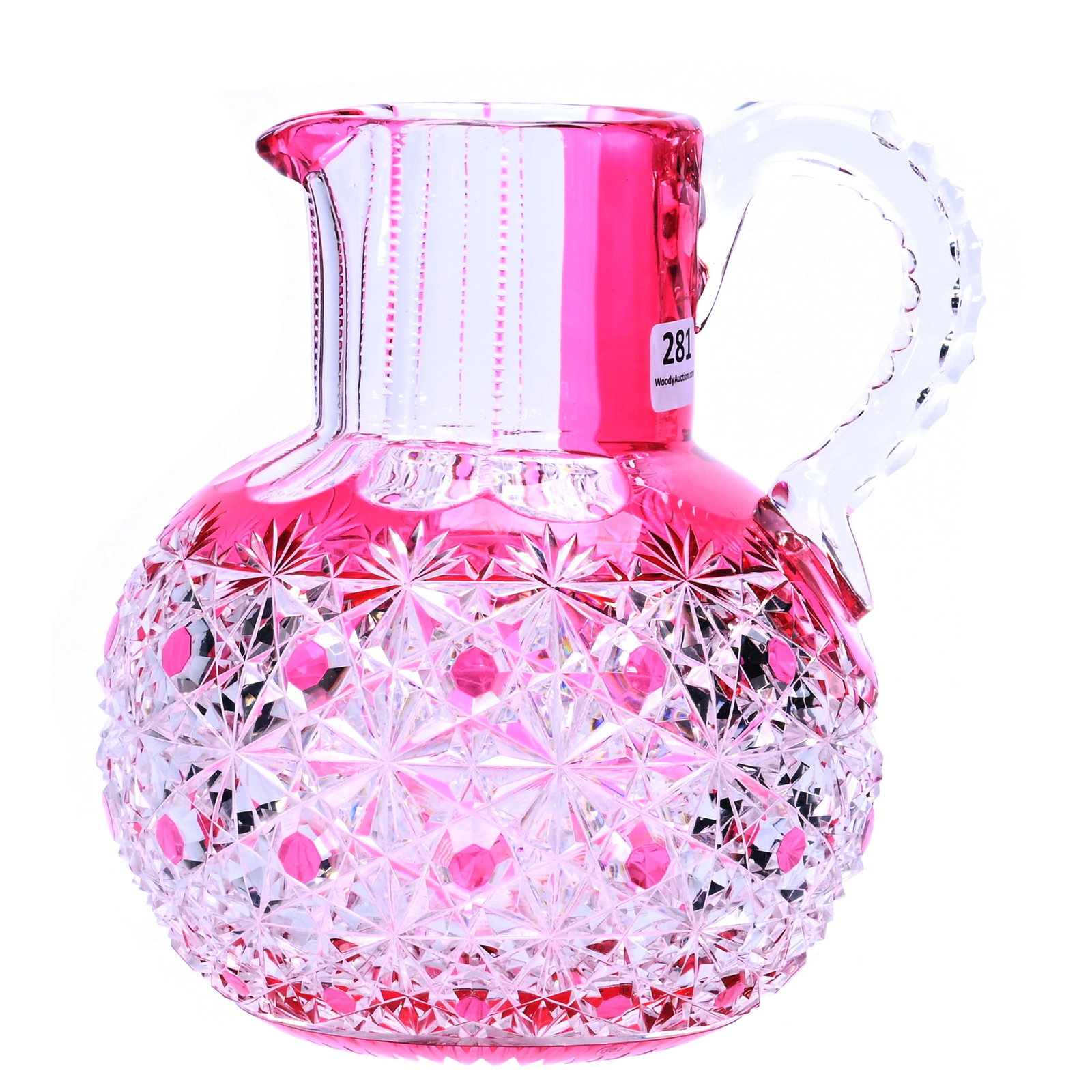 Pitcher, American Brilliant Cut Glass, Cranberry Cut To Clear, Russian Pattern (1 of 4)