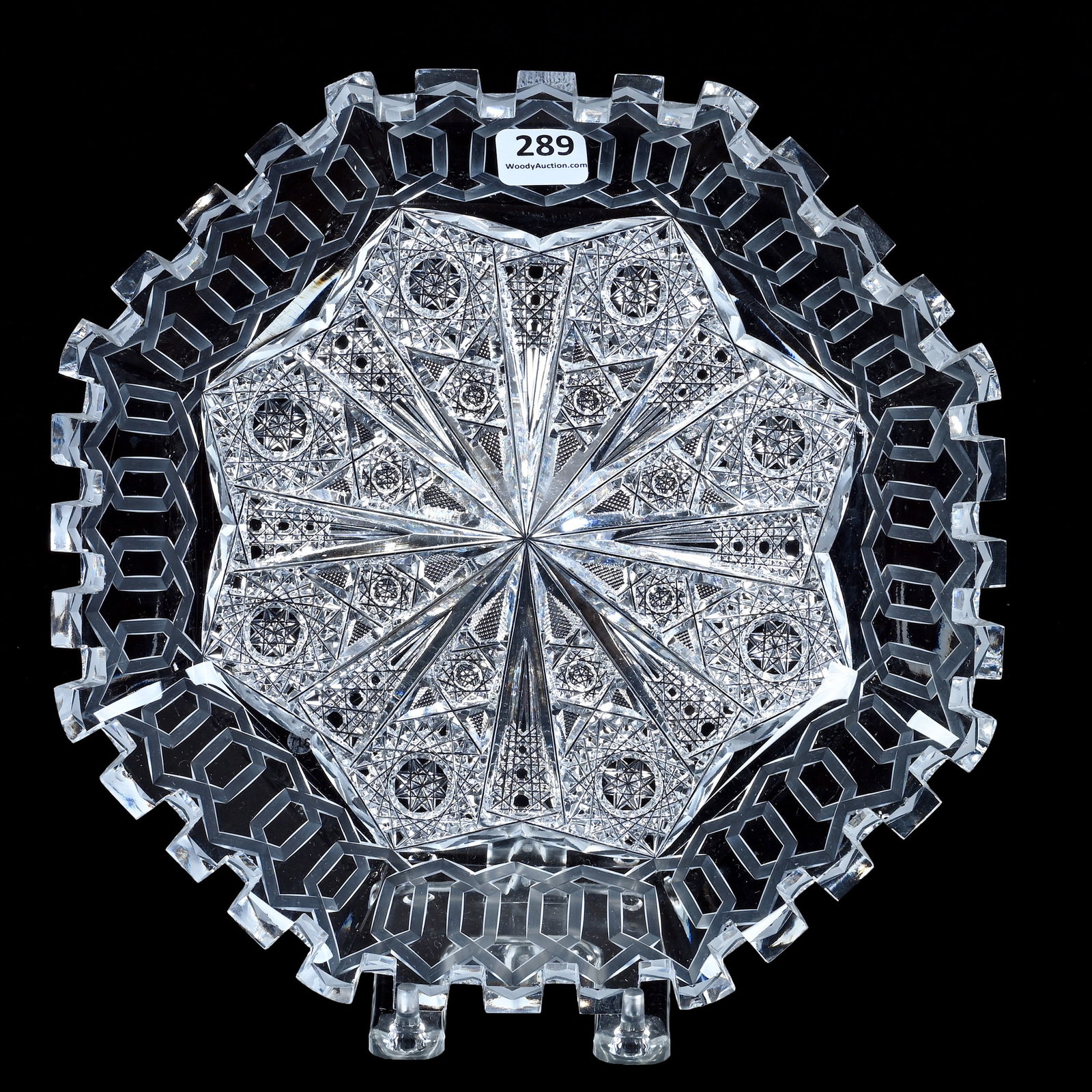Eight-Sided Plate, American Brilliant Cut Glass, Alhambra Pattern By Meriden-Also Known As Greek Key (1 of 4)