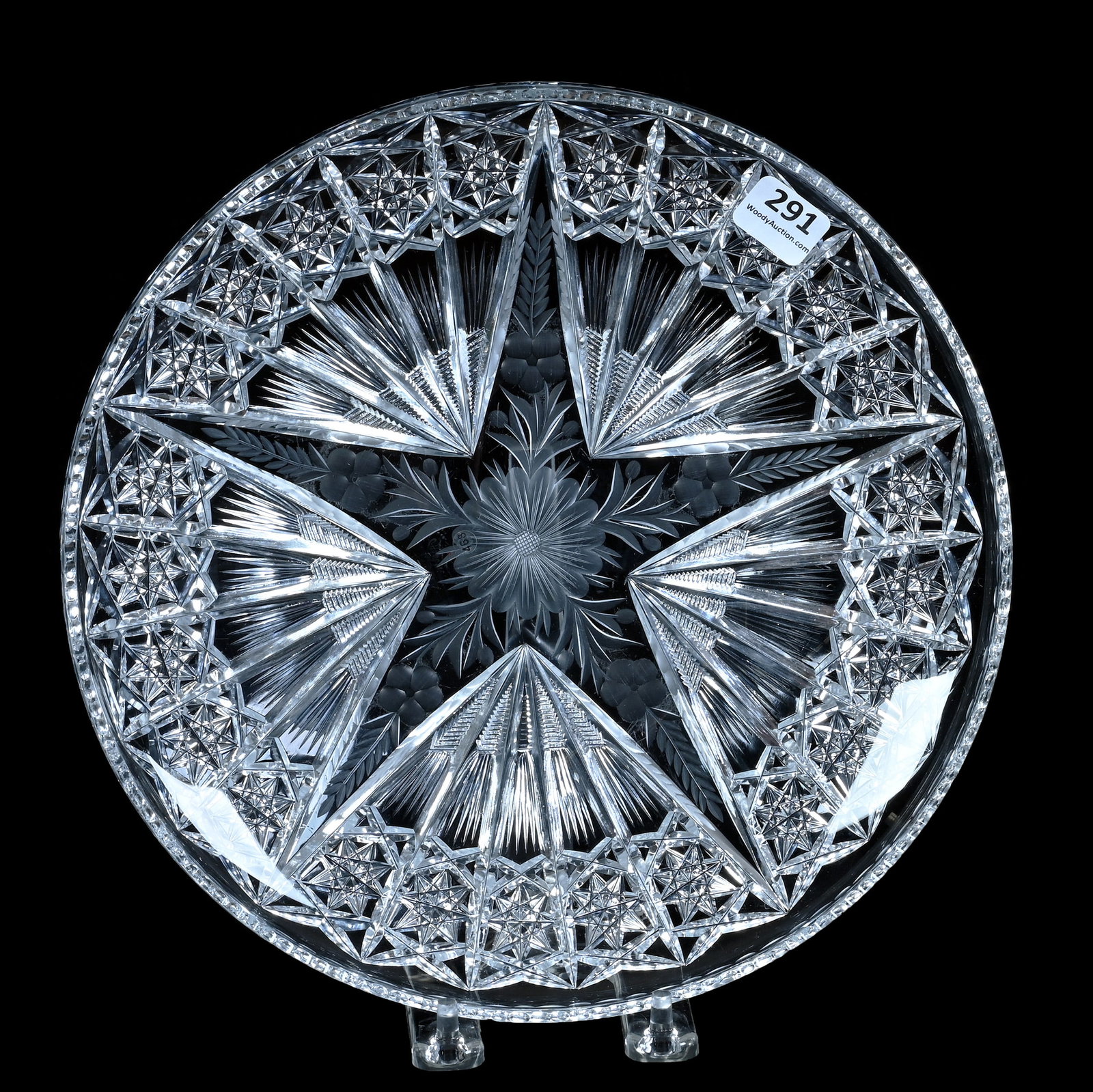 Frisbee Shaped Plate, American Brilliant Cut Glass, Signed Tuthill, Cosmos Pattern (1 of 2)