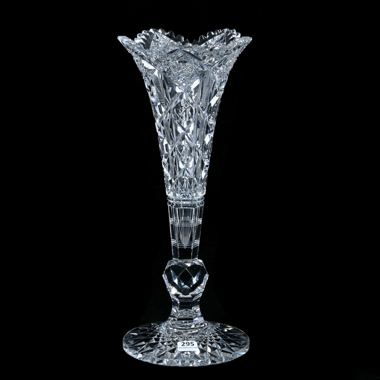 Trumpet Vase, American Brilliant Cut Glass, Signed Hawkes Navarre Pattern (1 of 4)