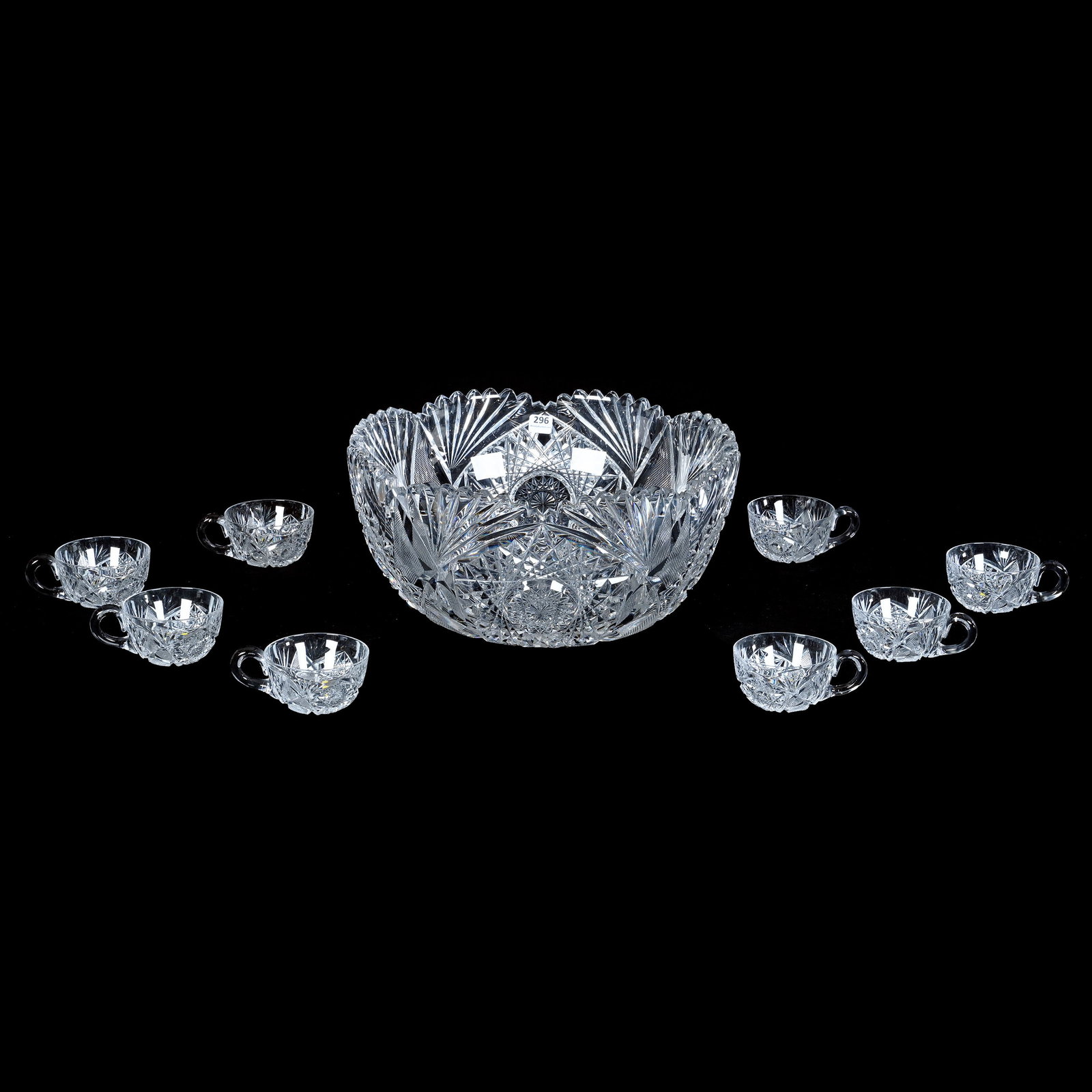 Punch Set, American Brilliant Cut Glass, Signed Libbey, Venetia Pattern (1 of 3)