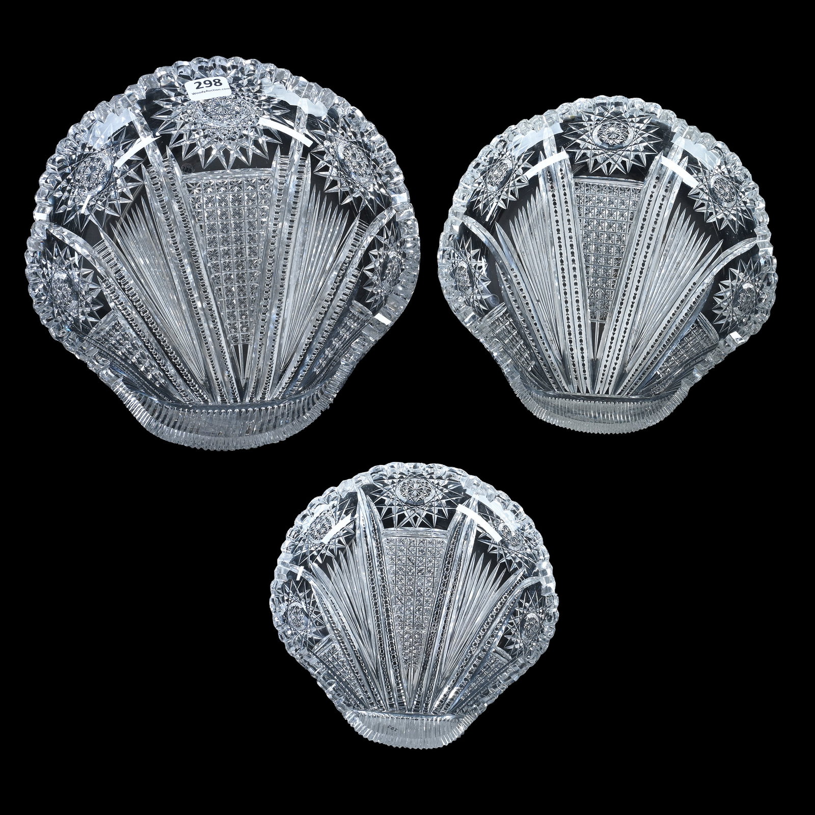 (3) Shell Shaped Bowls, American Brilliant Cut Glass, Osceola Pattern By Pairpoint (1 of 2)