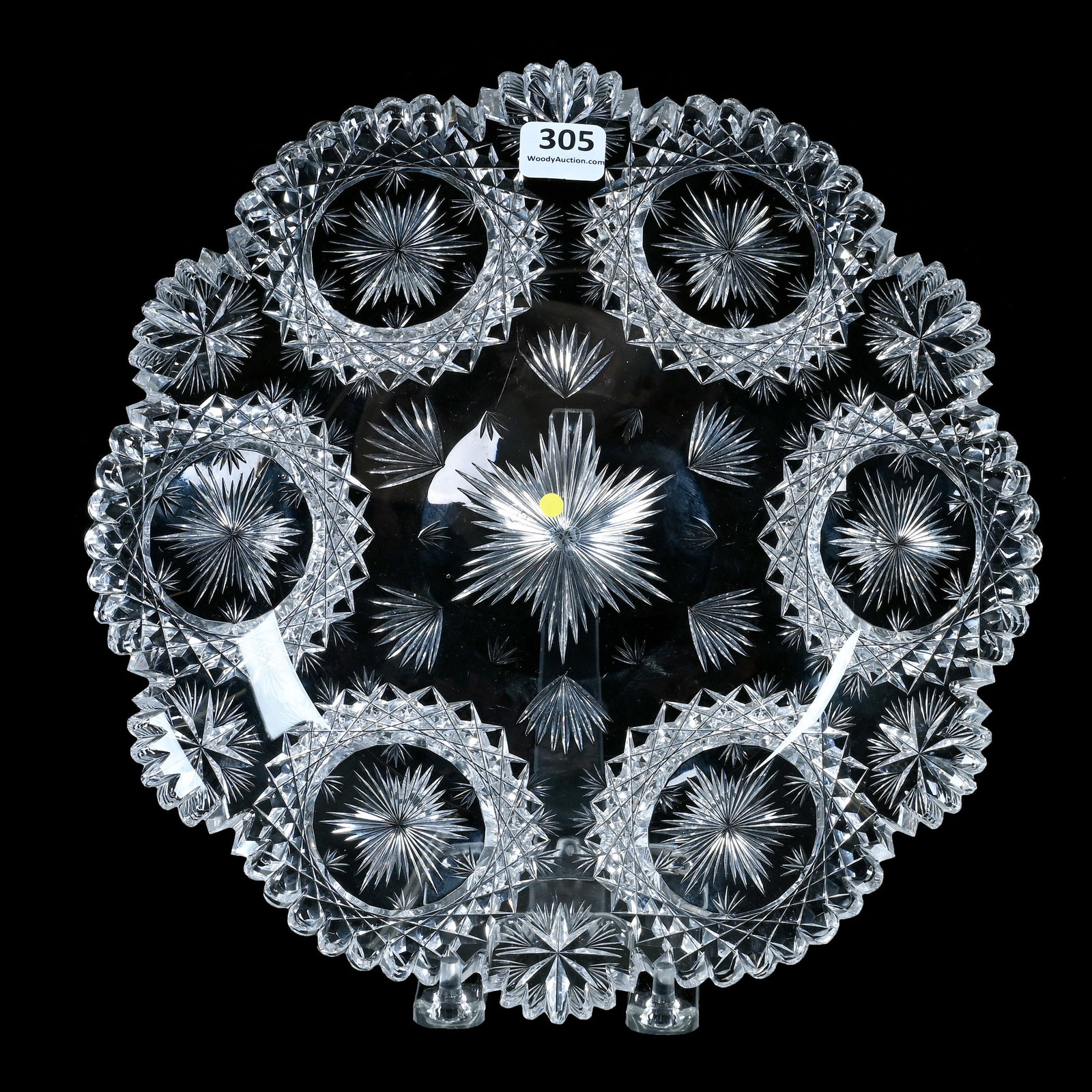 Round Tray, American Brilliant Cut Glass, Signed Hawkes, North Star Pattern (1 of 2)