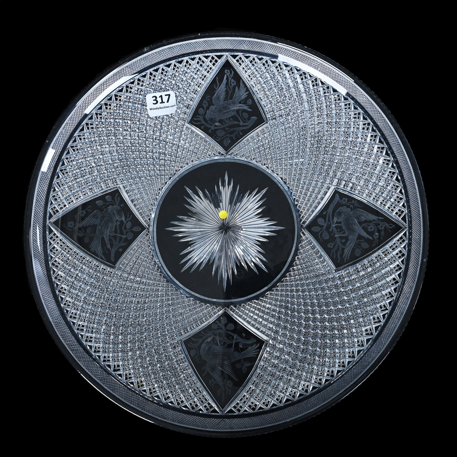 Round Tray, American Brilliant Cut Glass, Signed Hawkes, Cardinal Pattern (1 of 2)