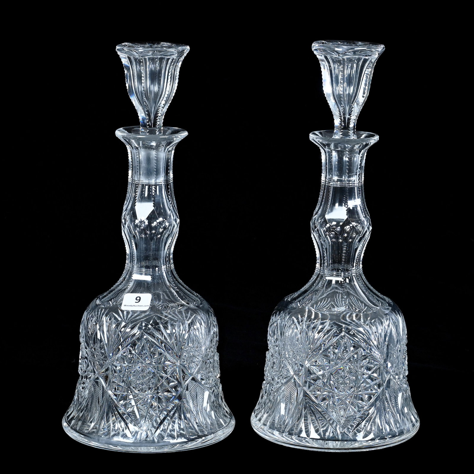 (2) Bell Shaped Decanters, American Brilliant Cut Glass, Monarch Pattern By J. Hoare (1 of 3)
