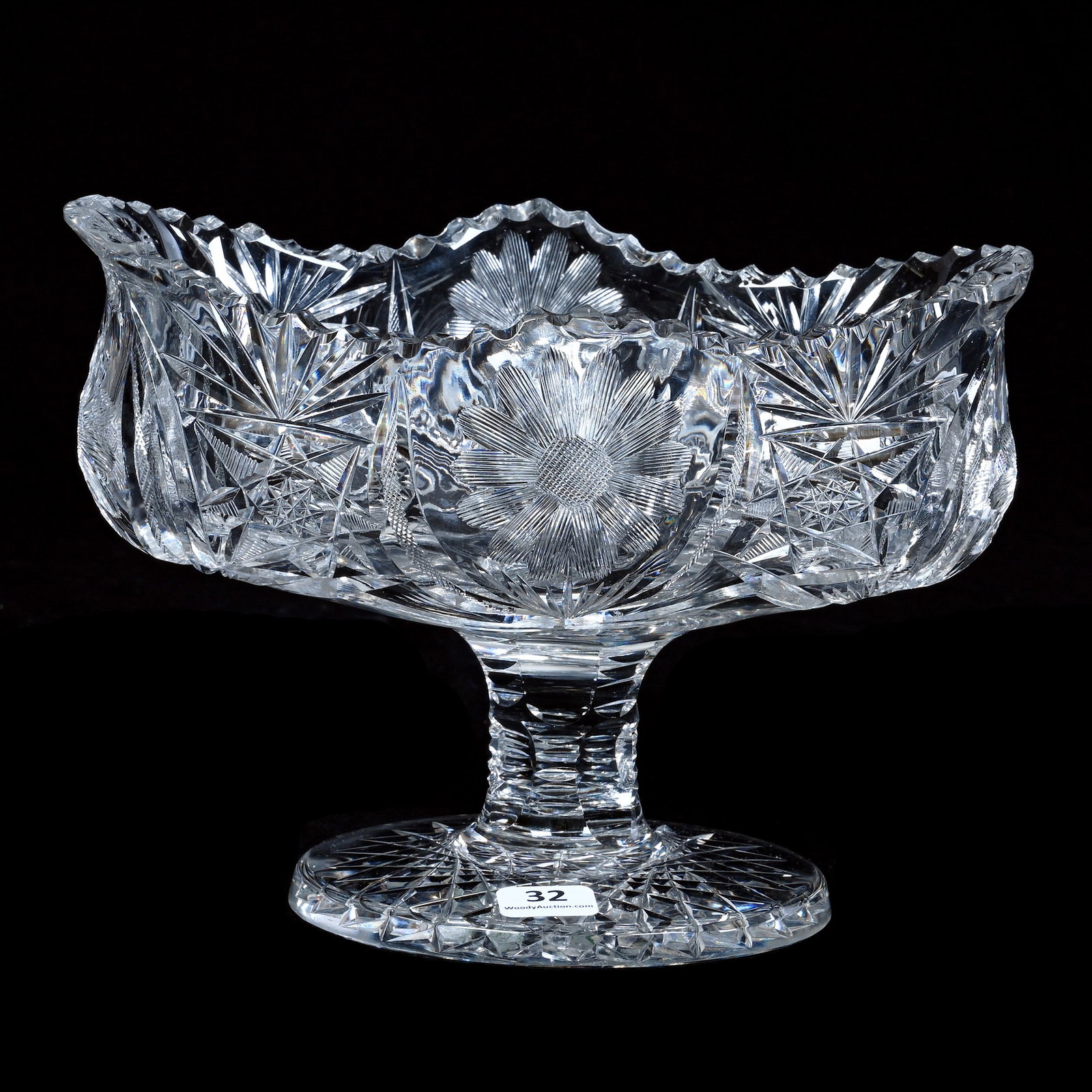 Pedestal Blown Mold Bowl, American Brilliant Cut Glass, Attributed To Pairpoint (1 of 4)