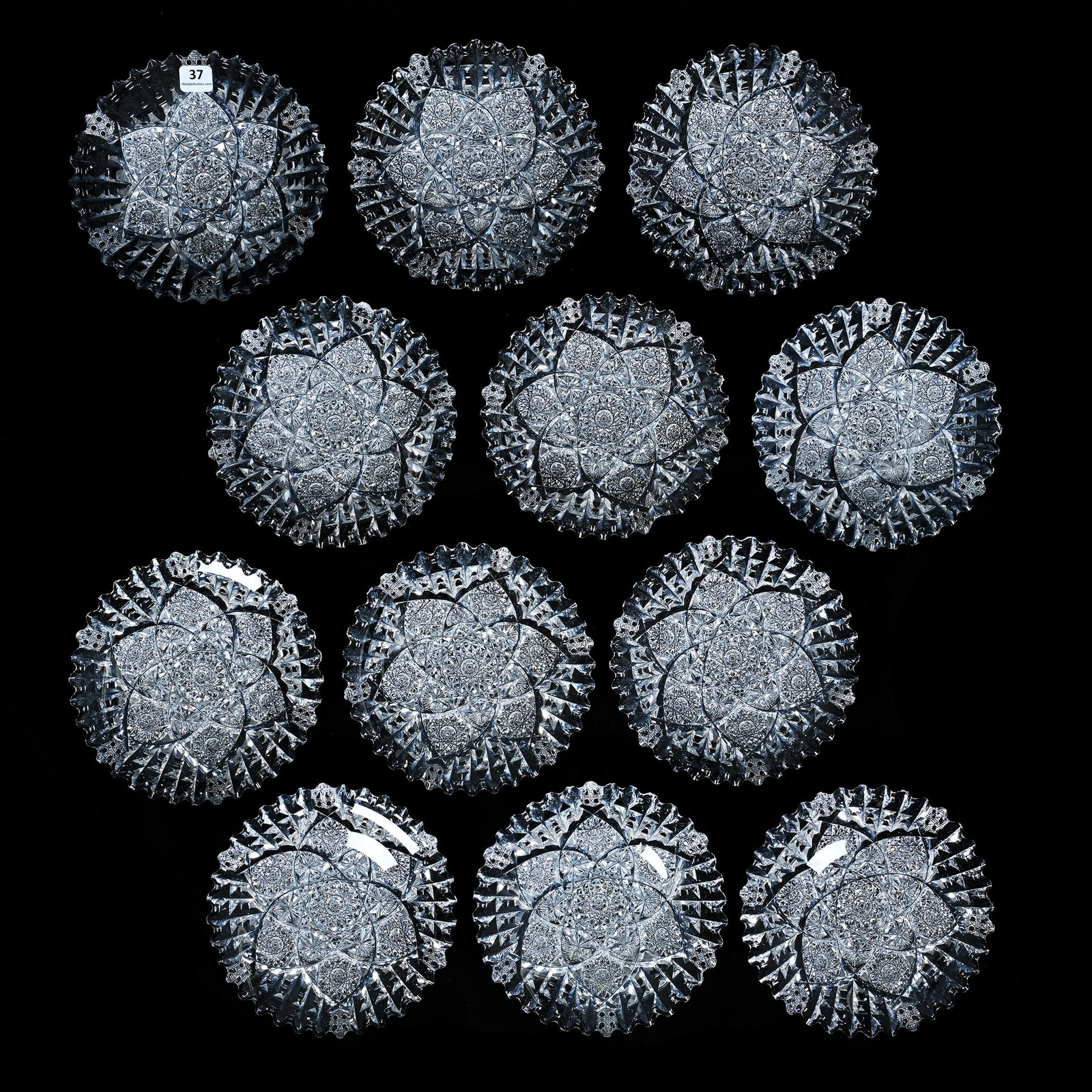 (12) Plates, American Brilliant Cut Glass, Signed Libbey, Ellsmere Variation (1 of 18)