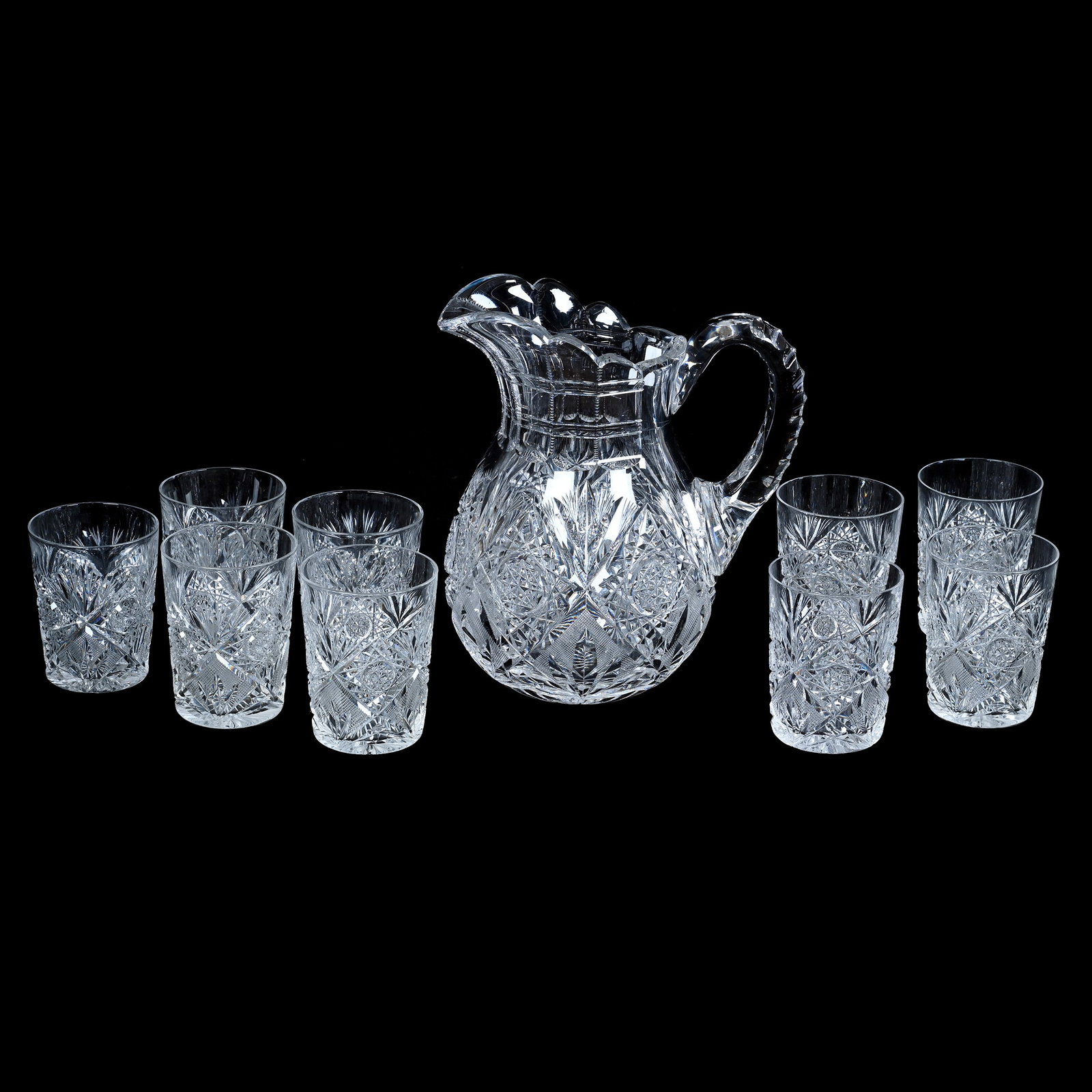 Water Set, American Brilliant Cut Glass, Lotus Pattern By Egginton (1 of 3)
