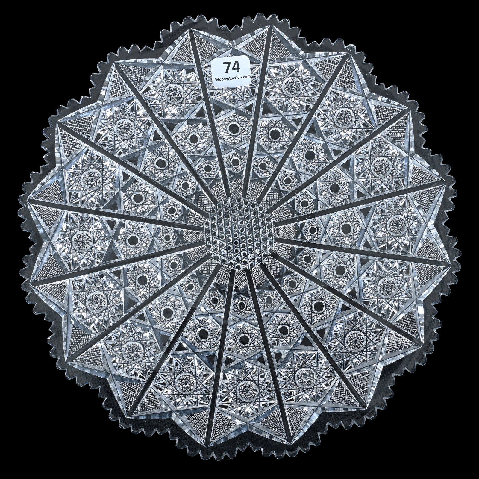 Tray, American Brilliant Cut Glass: Tray, American Brilliant Cut Glass, 10 x 10 x 0.5 Inches, Panel Type Design With Hobstar, Crosscutting, With Nailhead Diamond Center, Attributed To Canadian Manufacturer, 1.9 Pounds, Robert H. Meyer E
