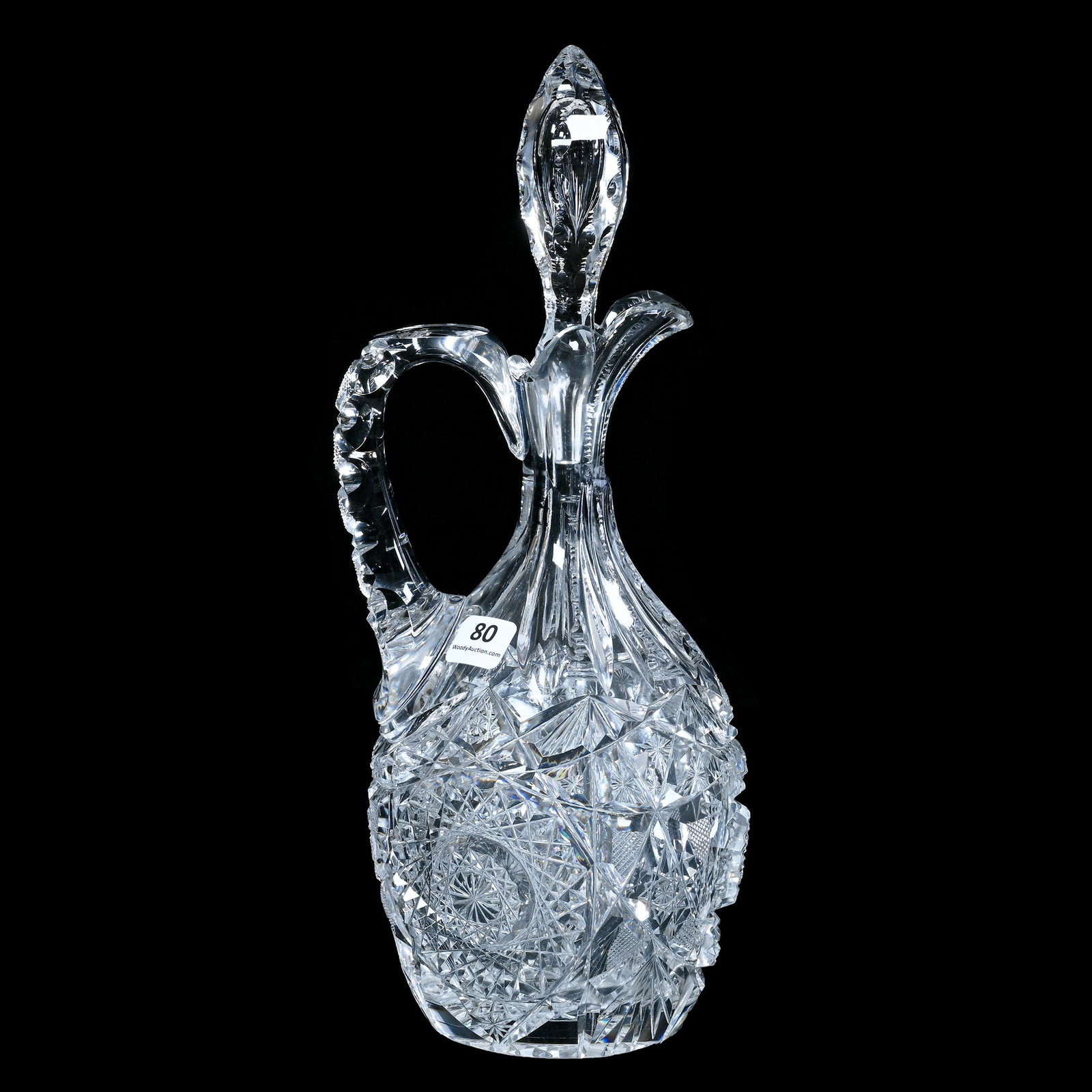 Handled Decanter, American Brilliant Cut Glass, Mercedes Pattern By Clark (1 of 3)