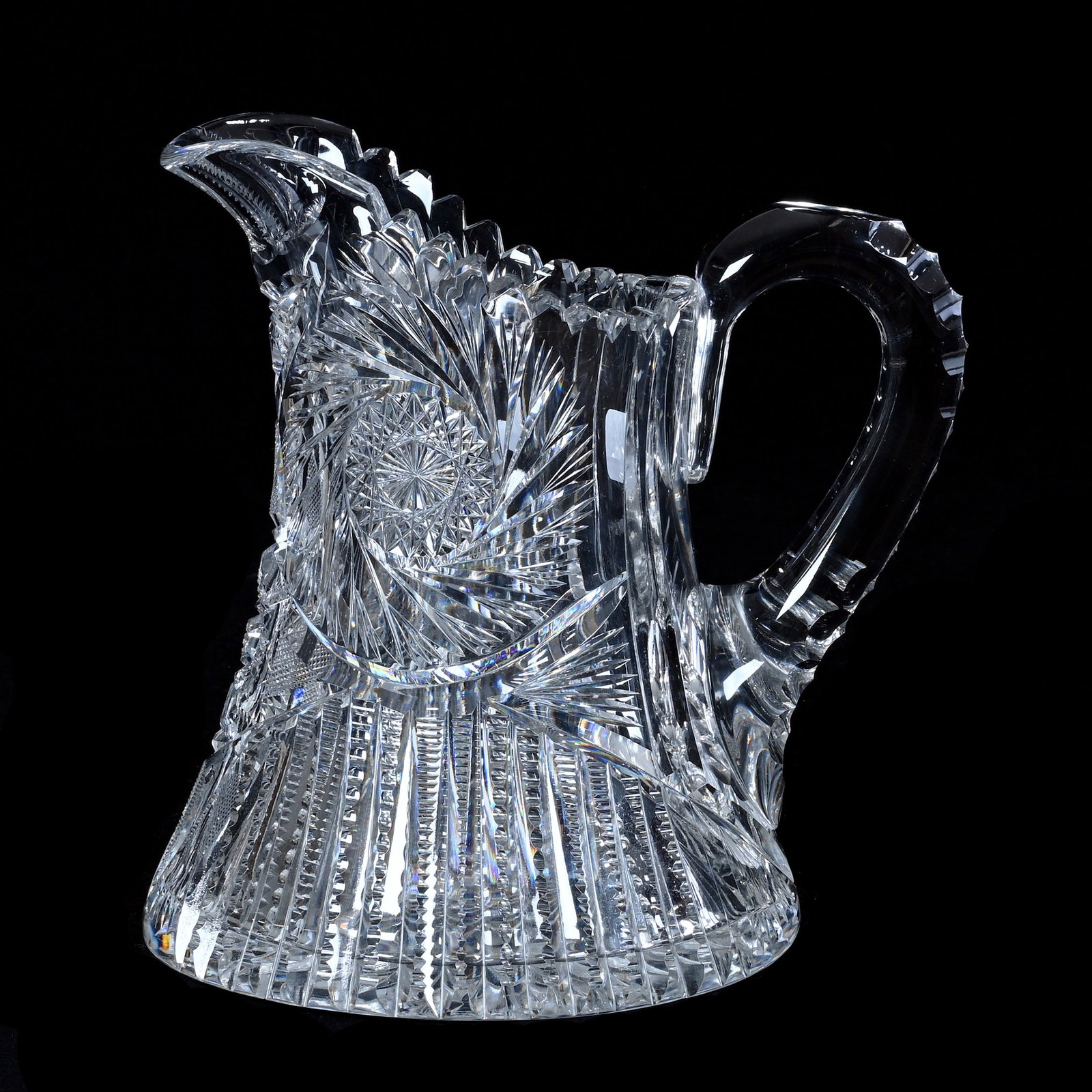 Pitcher, American Brilliant Cut Glass, Trojan Pattern By Fry: Pitcher, American Brilliant Cut Glass, Trojan Pattern By Fry, 8.5 x 8 x 6.75 Inches, Exactly As Featured In "The Collector's Encyclopedia Of Fry Glassware" By H.C. Fry Glass Society, Page 52, Triple N