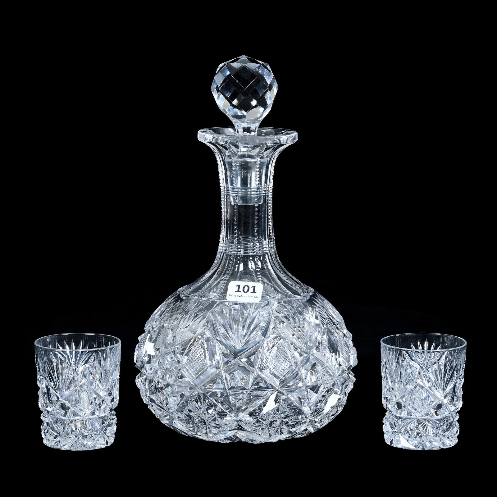 Decanter With (2) Matching Whiskey Tumblers, American Brilliant Cut Glass, Florence Pattern By (1 of 3)