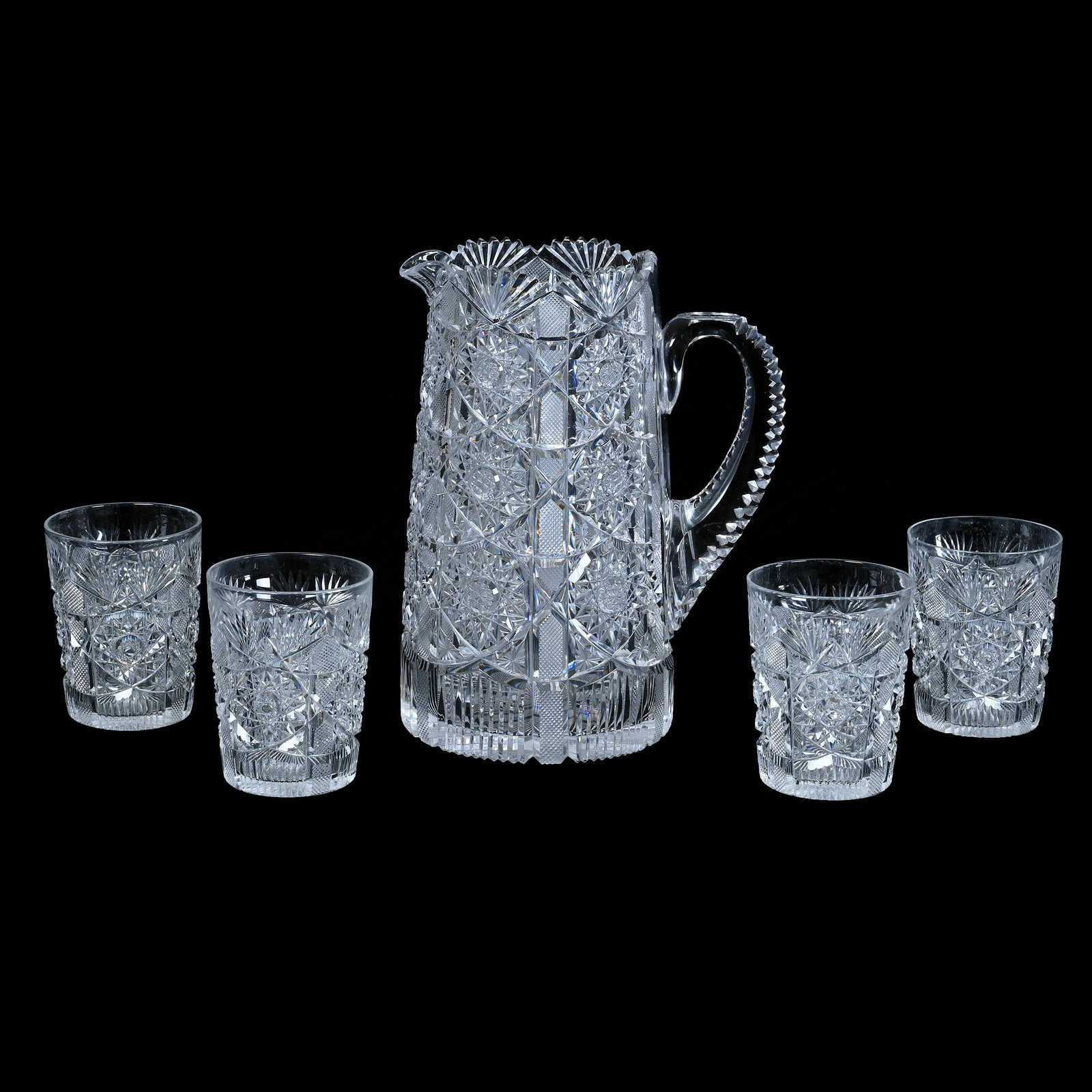 Water Set, American Brilliant Cut Glass, Electra Pattern By Straus (1 of 4)