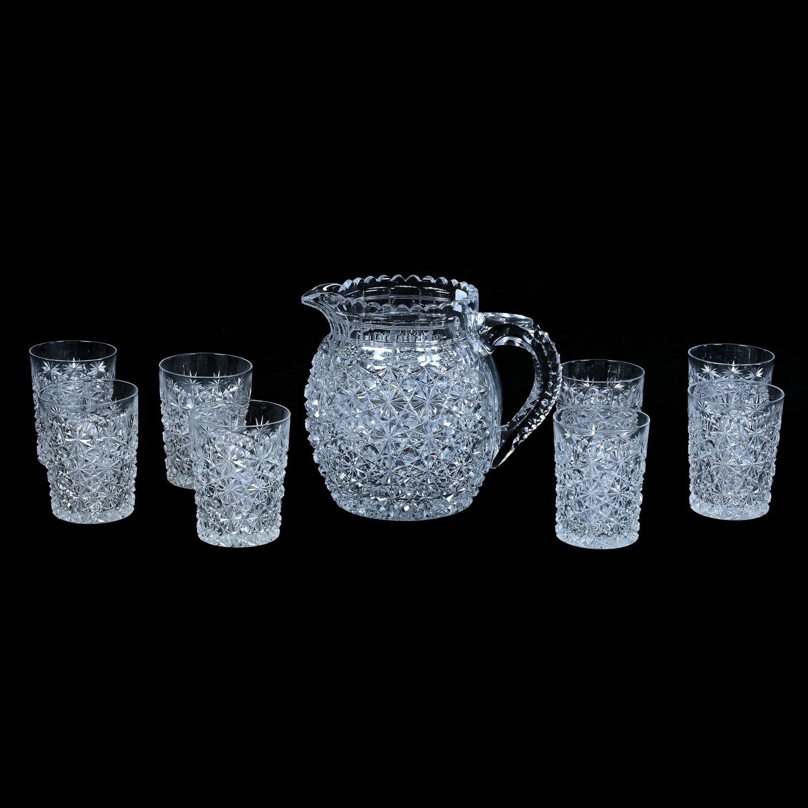 Water Set, American Brilliant Cut Glass, Russian Pattern With Star Cut Buttons (1 of 3)