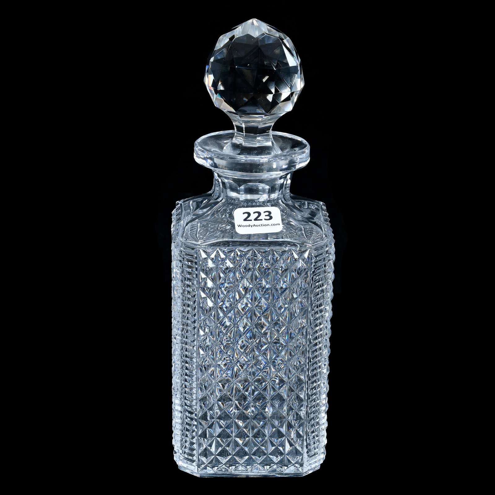 Square Decanter, Brilliant Period Cut Glass, Signed Baccarat: Square Decanter, Brilliant Period Cut Glass, Signed Baccarat, 8.75 x 3 x 3 Inches, Diamond Motif, Step Cut Corners, 2.2 Pounds, Mitchell Caughman Collection, Colorado. Effective 6/6/26, All LiveAuctio