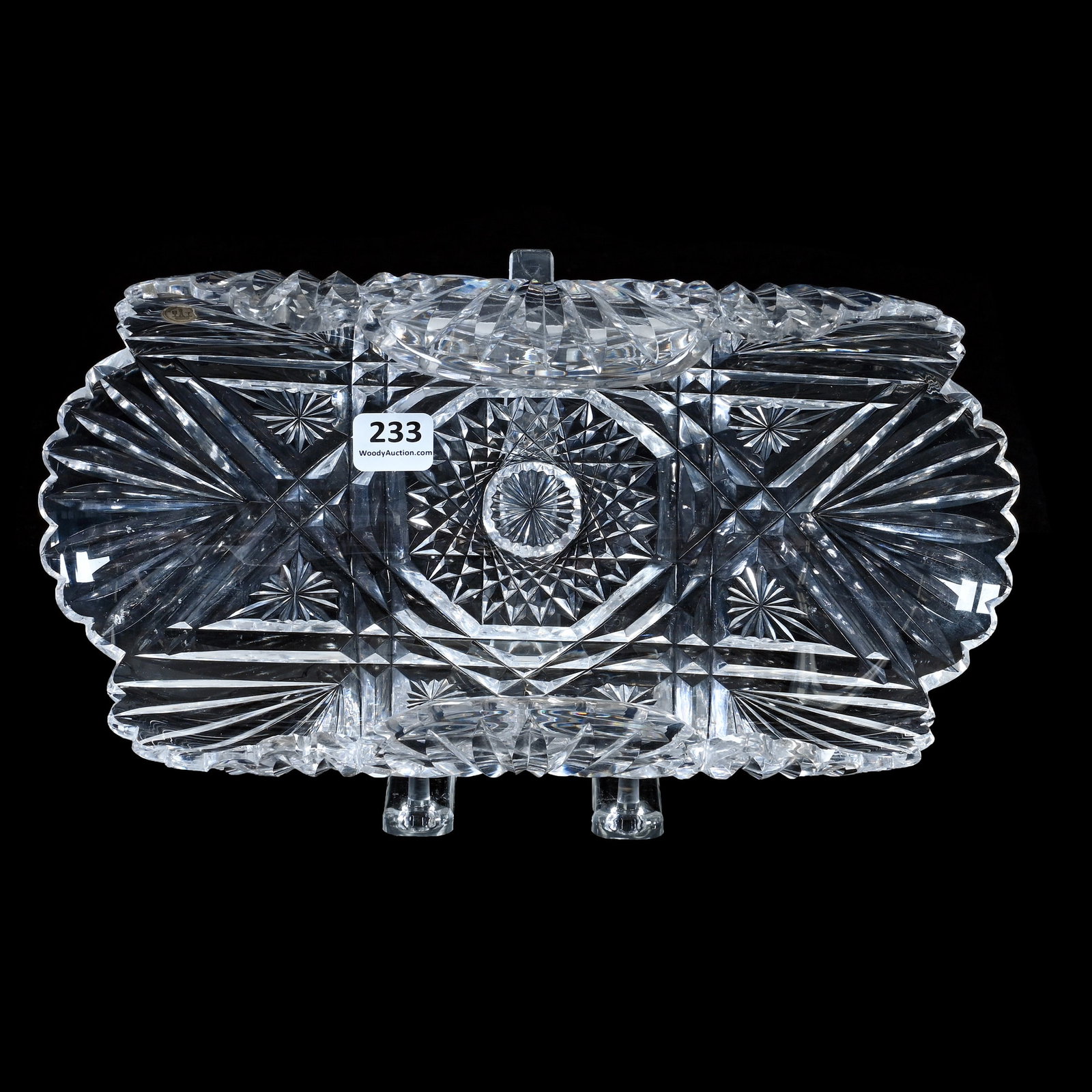 Folded Tray, American Brilliant Cut Glass: Folded Tray, American Brilliant Cut Glass, 10.75 x 5.25 x 3.75 Inches, Star, Miter, And Fan Motif, Attributed To Phoenix Cut Glass, 3 Pounds, Mitchell Caughman Collection, Colorado. Effective 6/6/26, 