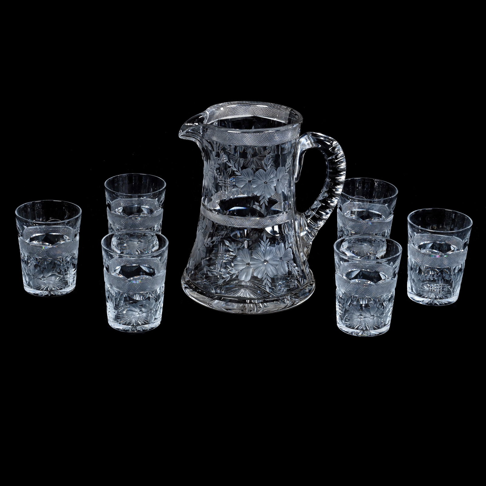 Water Set, American Brilliant Cut Glass, Signed Libbey, Sylvan Pattern (1 of 3)