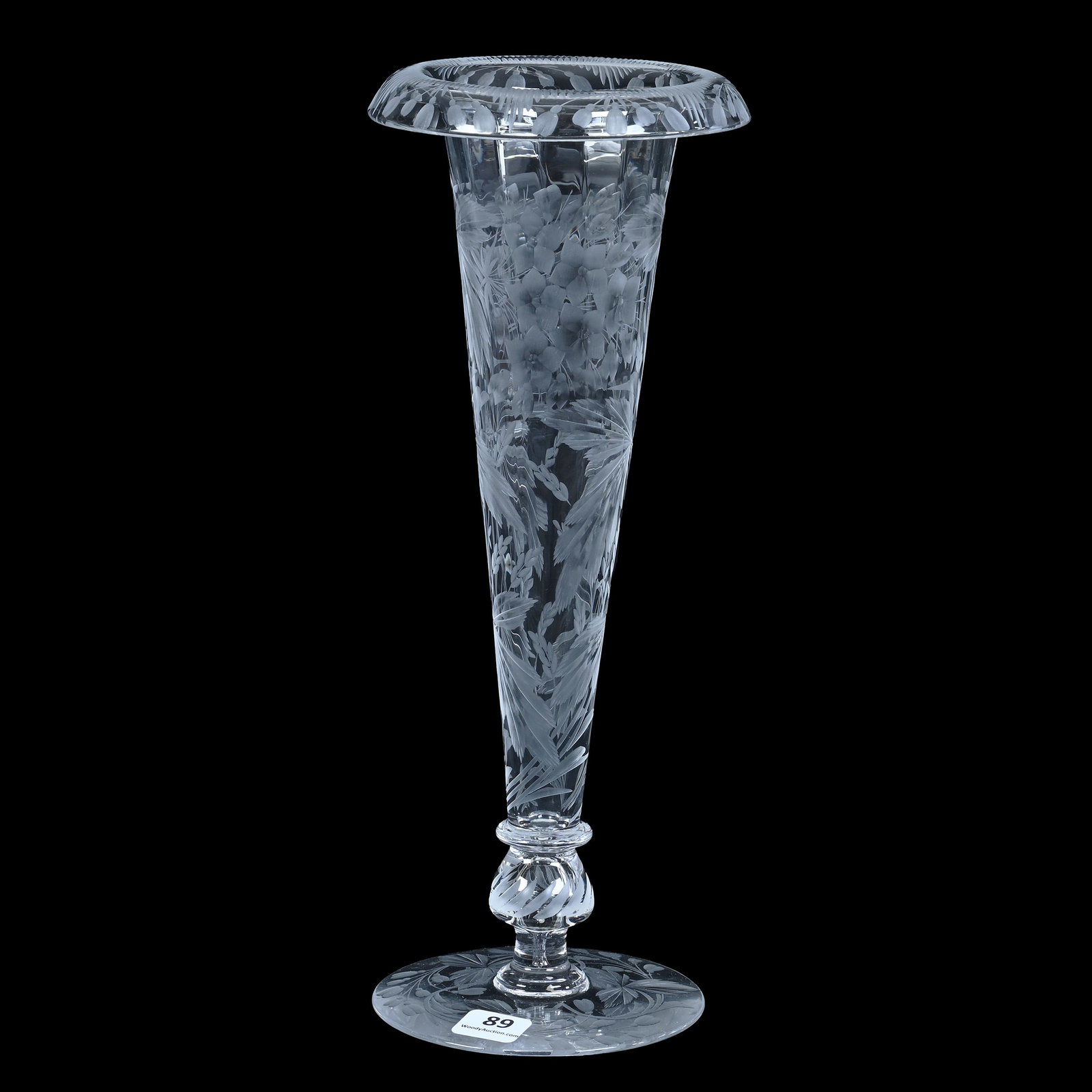 Trumpet Vase, American Brilliant Cut Glass, Signed Libbey: Trumpet Vase, American Brilliant Cut Glass, Signed Libbey, 12 x 4.5 x 4.5 Inches, Cut And Engraved Pattern #0522, As Shown In Libbey Catalog Reprint Page 205, 1.6 Pounds, Private Collection, Kansas. E