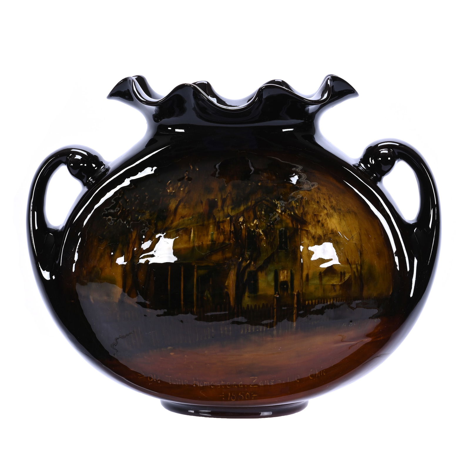 Two Handled Pillow Shaped Vase, Marked Rozane Ware, Art Pottery, Artist Signed Dunlavy, Dated 1904 (1 of 5)