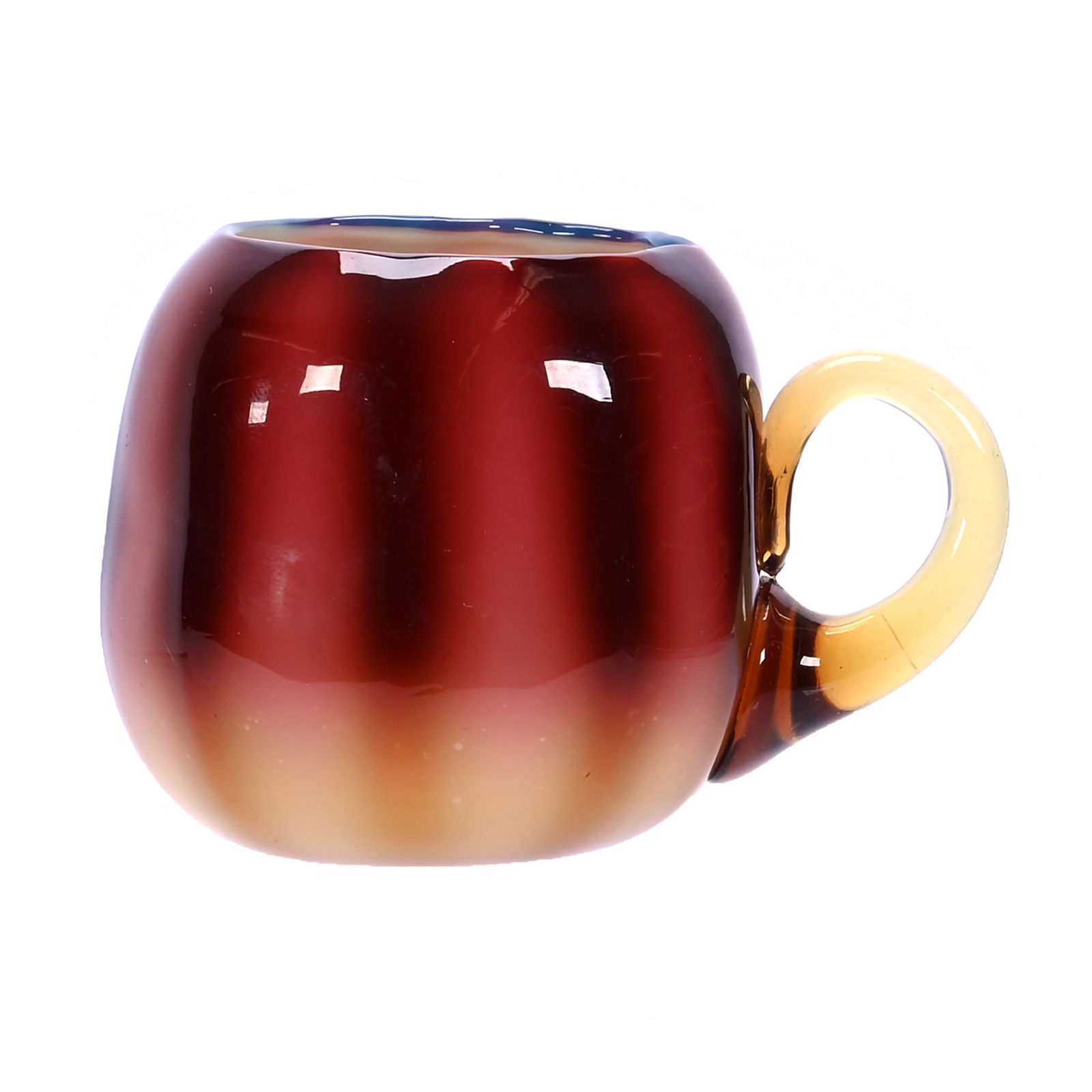 Punch Cup, Plated Amberina Art Glass By New England: Punch Cup, Plated Amberina Art Glass By New England, 2.5 x 3.75 x 2.75 Inches, Rare Inner Rolled Rim, Still Retains Maude Feld Label, Fantastic Example, 0.3 Pounds, Douglas Millhoff Collection, OH.