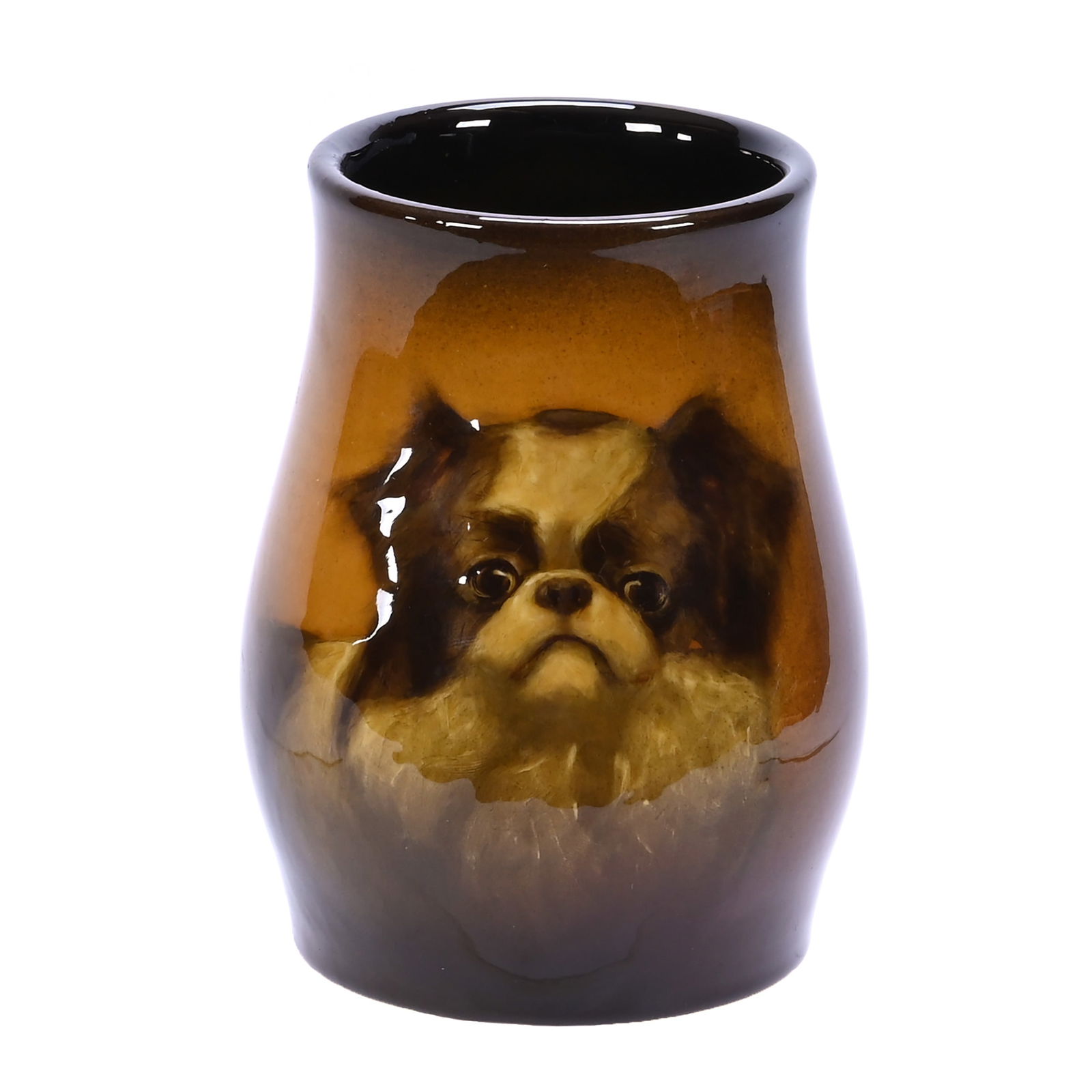 Mug, Marked Rookwood Art Pottery, Dated 1901 #881, Artist Signed E.T.H. (E. T. Hurley): Mug, Marked Rookwood Art Pottery, Dated 1901 #881, Artist Signed E.T.H. (E. T. Hurley), 5.25 x 5 x 4 Inches, Beautiful Standard Glaze With Portrait Of Pekingese, 1.2 Pounds, Douglas Millhoff