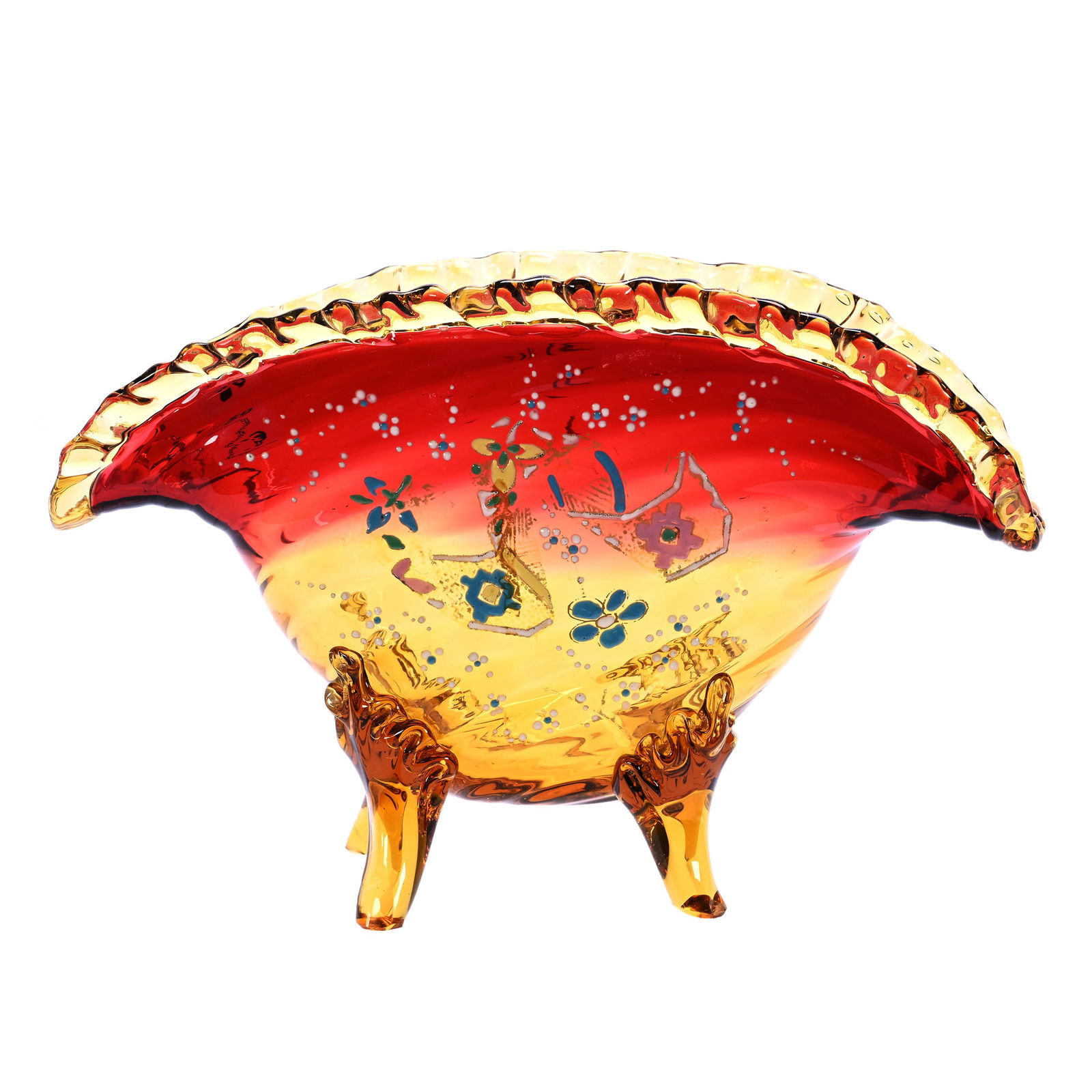 Footed Fan Shaped Vase, Amberina Art Glass (1 of 3)