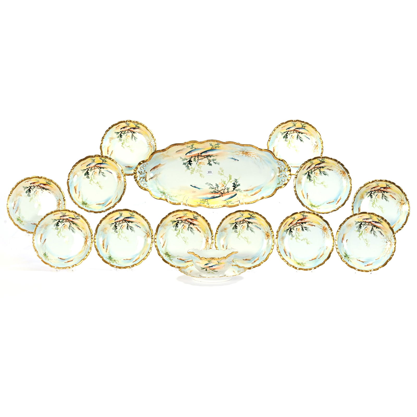 (14) Piece Fish Set, Marked Elite Limoges (1 of 4)