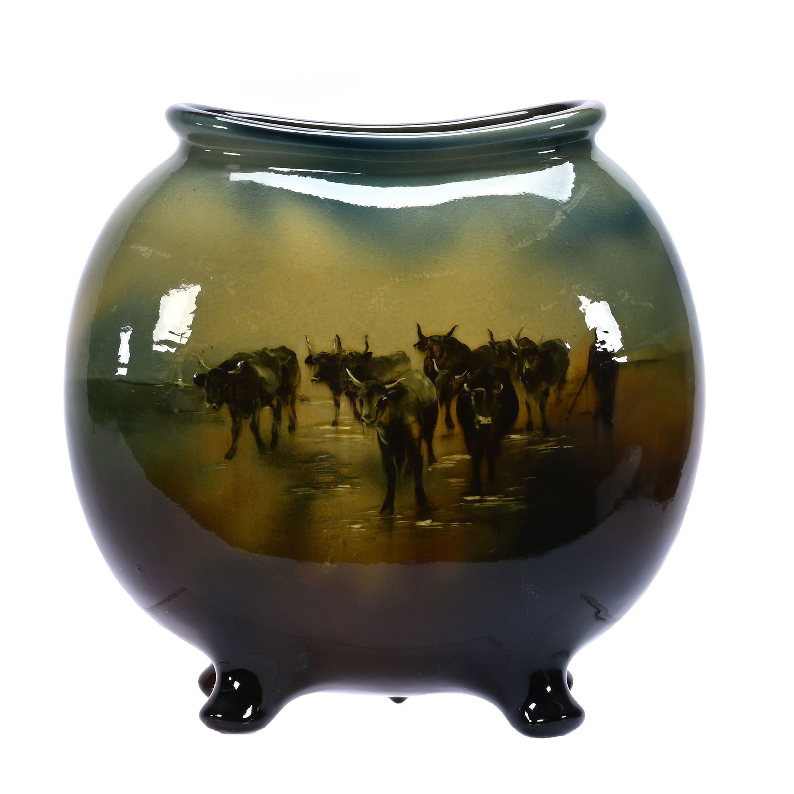 Footed Pillow Vase, Weller Marked Lonhuda Faience Art Pottery, #275 (1 of 5)