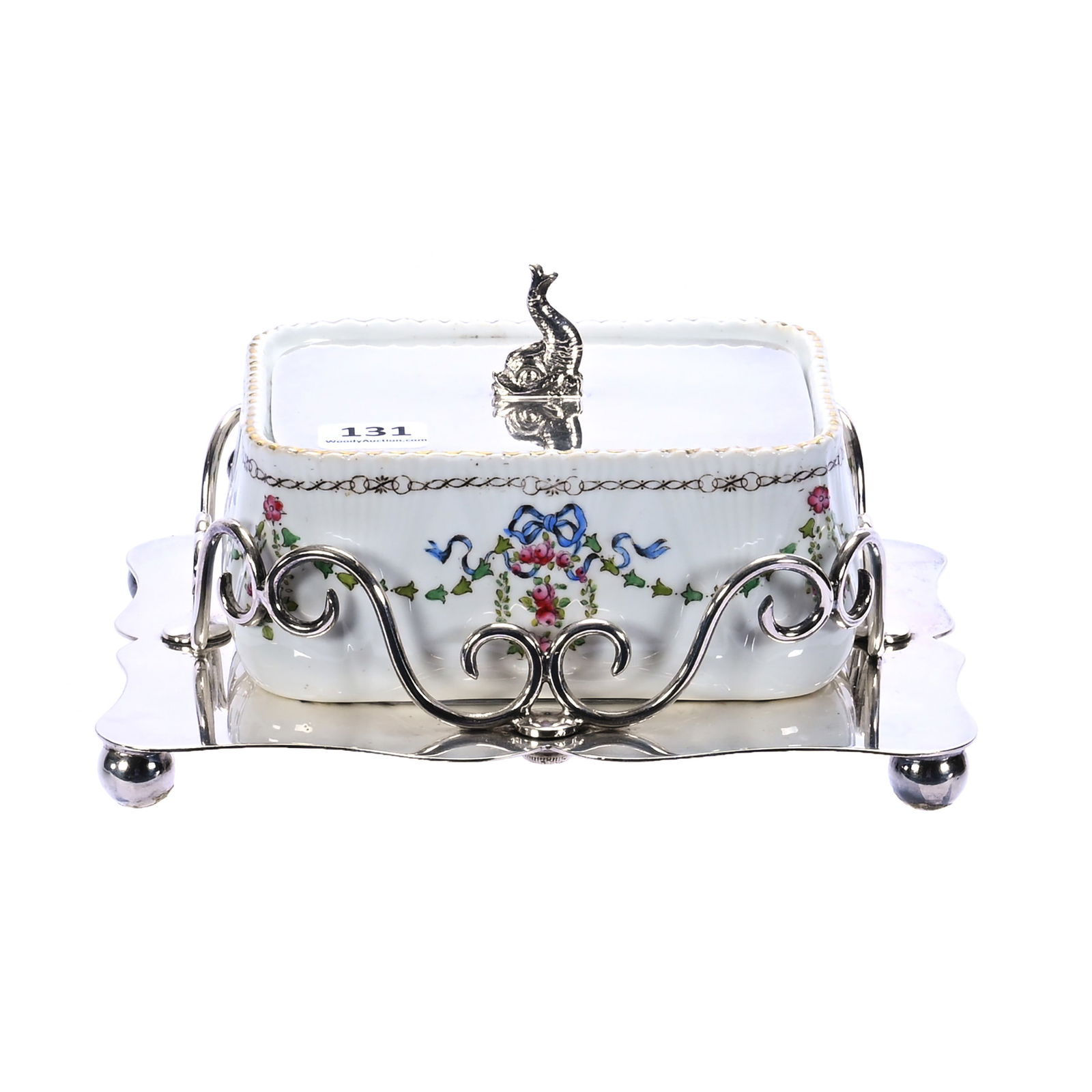 Covered Sardine Box, Marked Shelley, On Sheffield English Silver Plate Base (1 of 6)