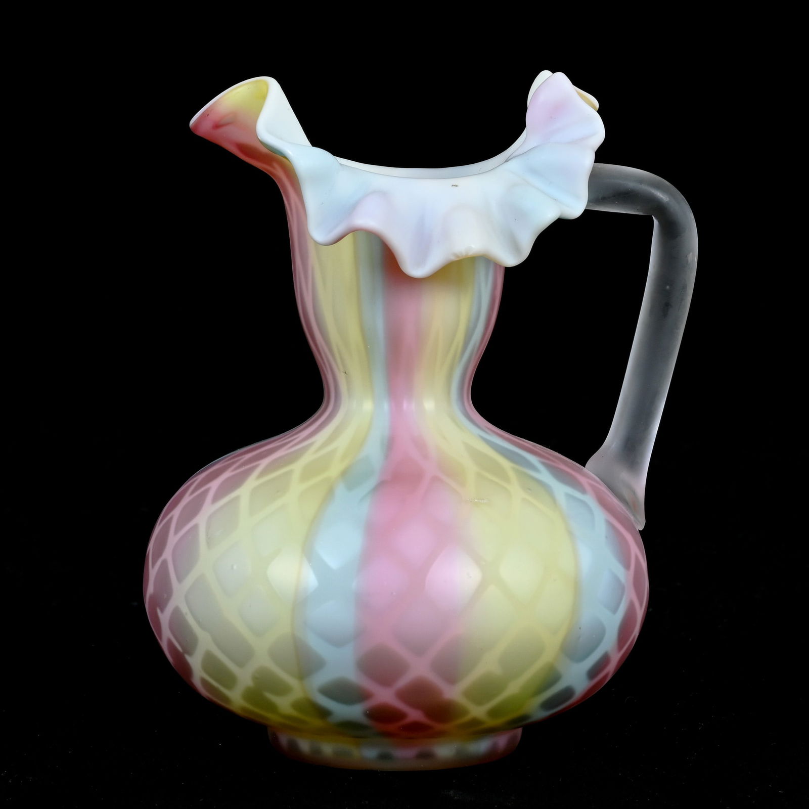 Pitcher, Rainbow Satin Diamond Quilted Mother Of Pearl Art Glass (1 of 4)