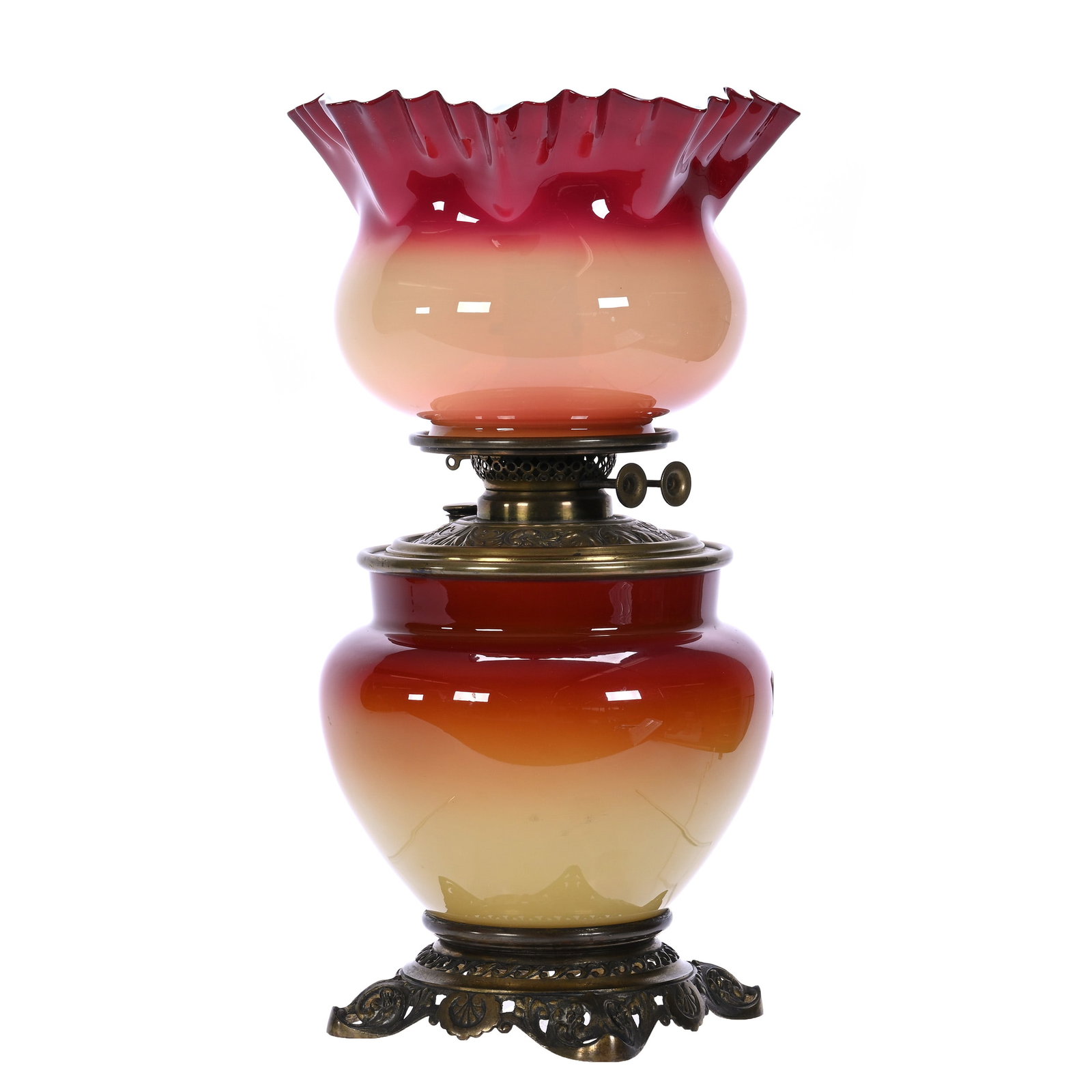 Table Lamp, Wheeling Peach Blow Art Glass, Considered To Be One Of Only Three Known (1 of 4)