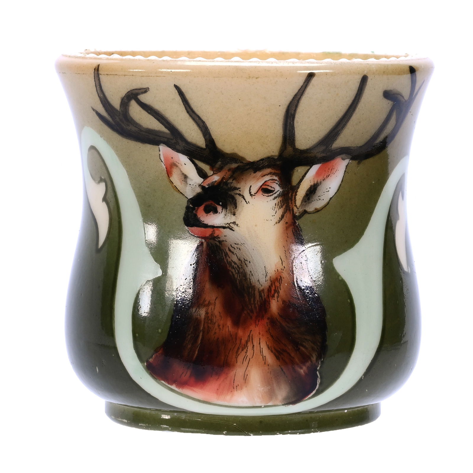 Cigarette Holder, Marked Nakara: Cigarette Holder, Marked Nakara, 3.5 x 3.5 x 3.5 Inches, Green And Cream Tones With Elk Portrait Scenic Decor, 0.6 Pounds, Susie Cessarini Collection, MD.