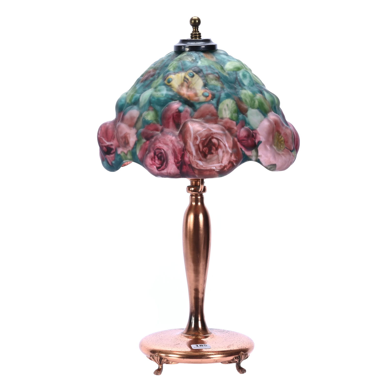 Boudoir Lamp, Pairpoint Puffy Rose Tree Shade Featuring Rose & Butterfly Decor (1 of 6)