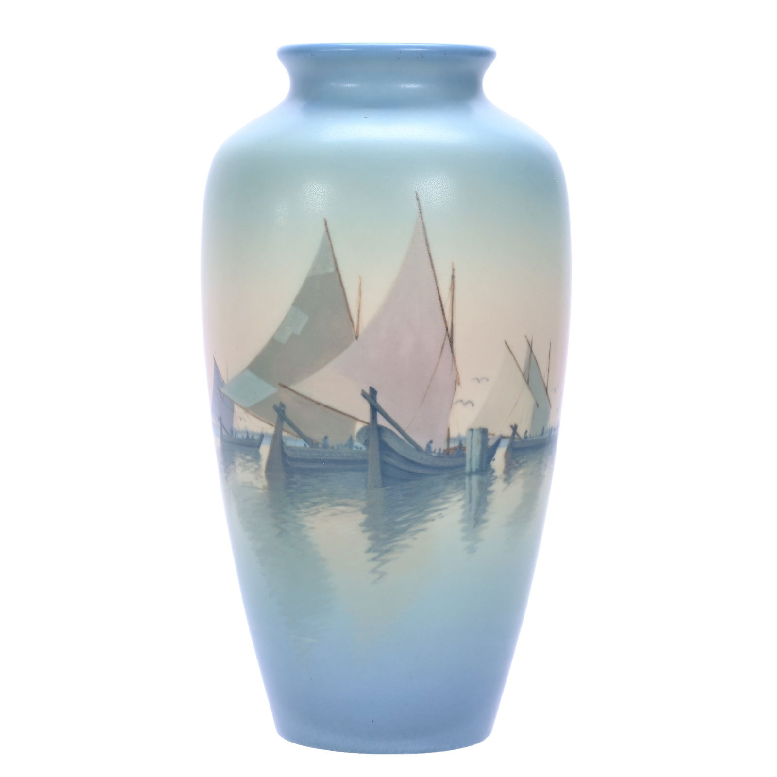 Vase, Rookwood Art Pottery, #614d, Dated 1926, Vellum Scenic Sailboat (1 of 3)