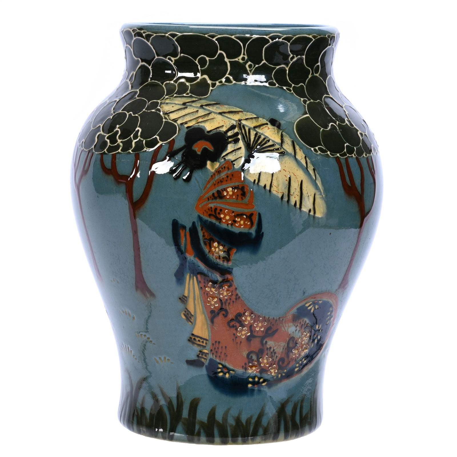 Vase, Weller Faience Pottery Designed By Frederick Rhead, Jap Birdimal, Signed Rhead (1 of 4)