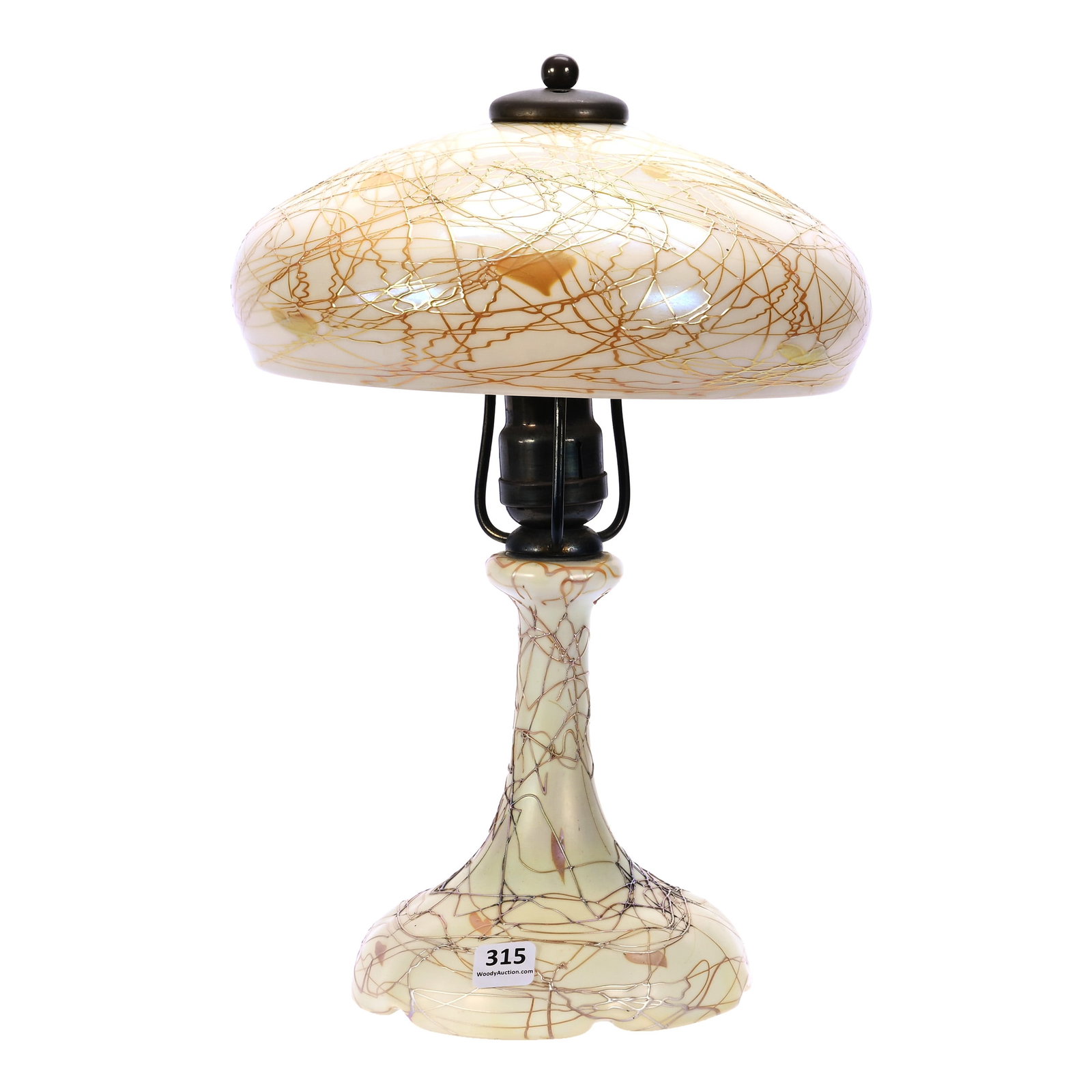 Desk Lamp, Unmarked Steuben Art Glass, Heart And Vine Pattern: Inside Rim Chip At Top Of Shade