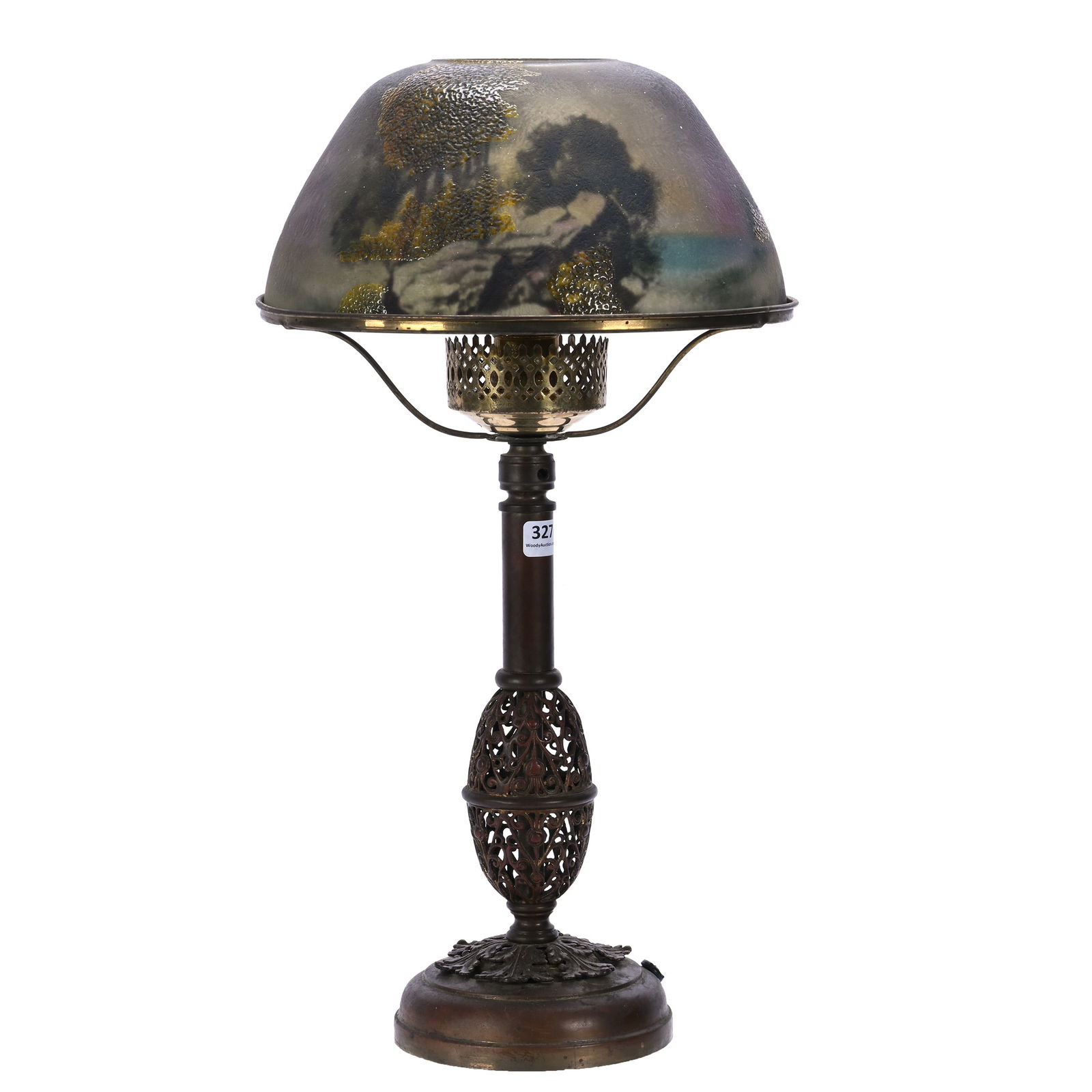 Table Lamp, Reverse Painted Ice Chip Shade, Unmarked (1 of 4)