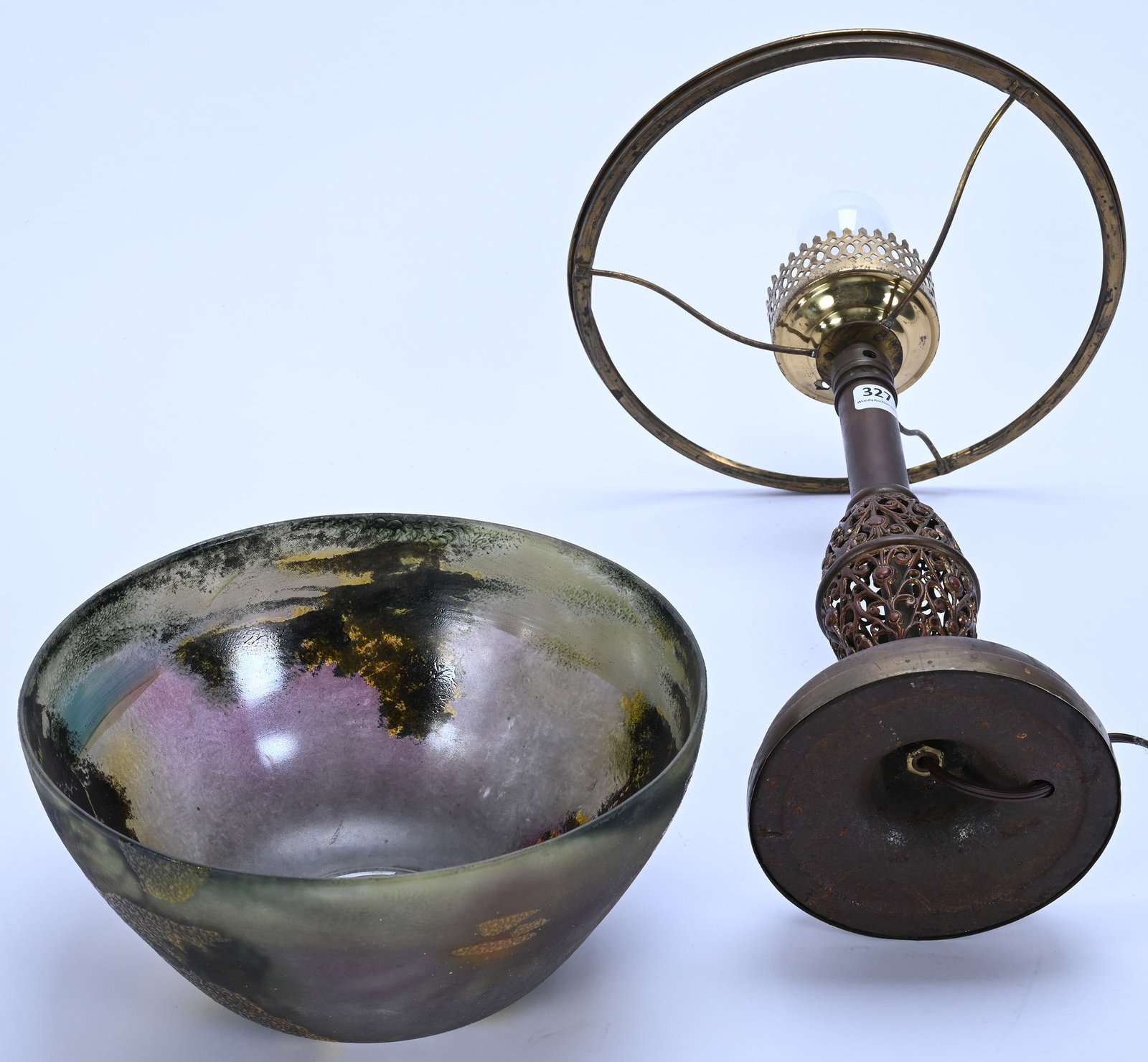 Table Lamp, Reverse Painted Ice Chip Shade, Unmarked - 3