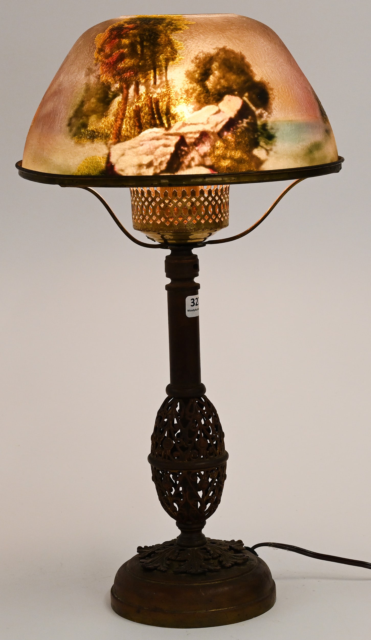 Table Lamp, Reverse Painted Ice Chip Shade, Unmarked - 4