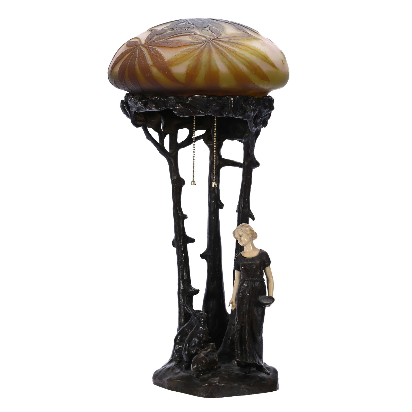 Figural Table Lamp With Signed Galle French Cameo Art Glass Shade (1 of 8)