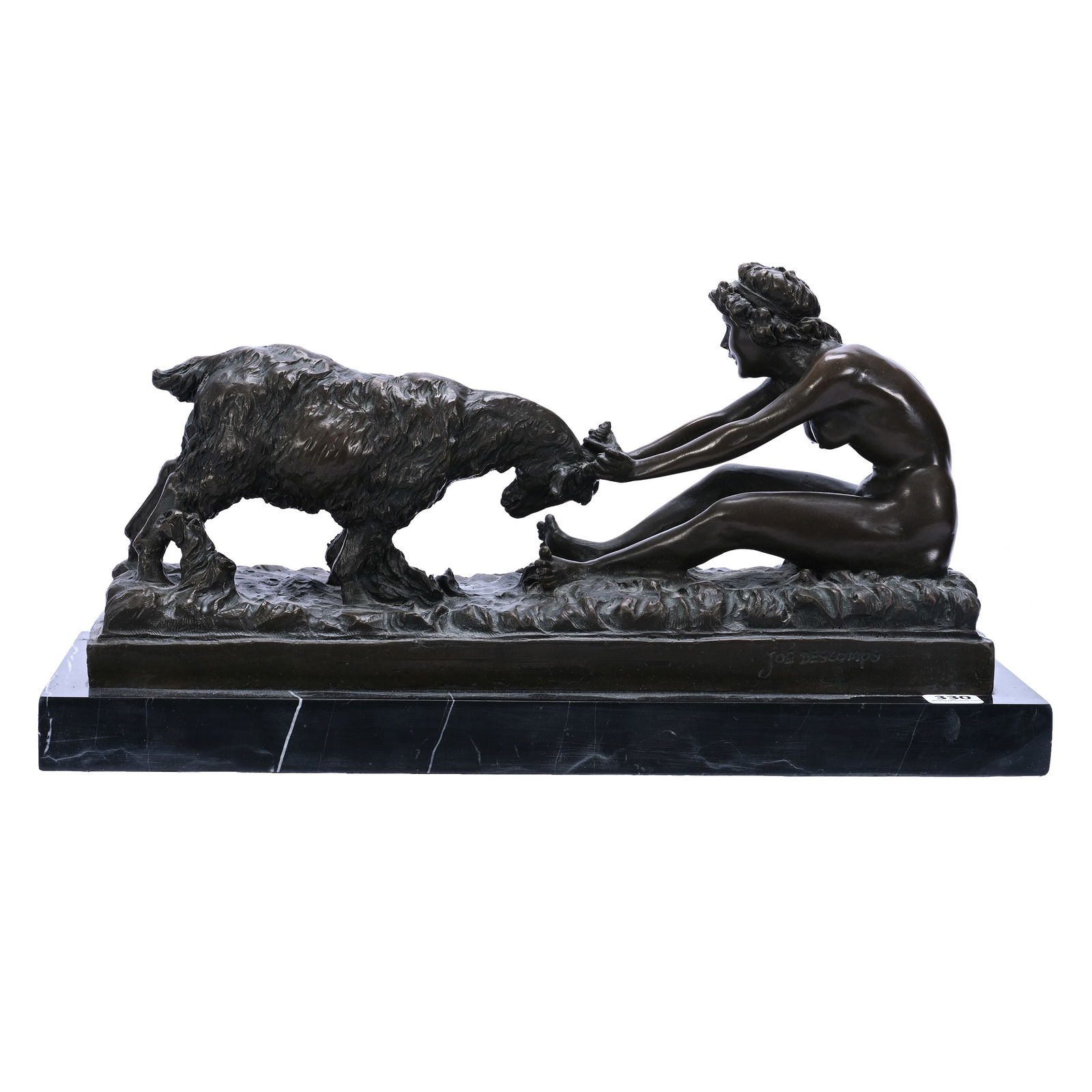 French Bronze Sculpture Titled "Nymphe With Billy Goat" By Artist Joe Descomps (1869-1950) (1 of 5)