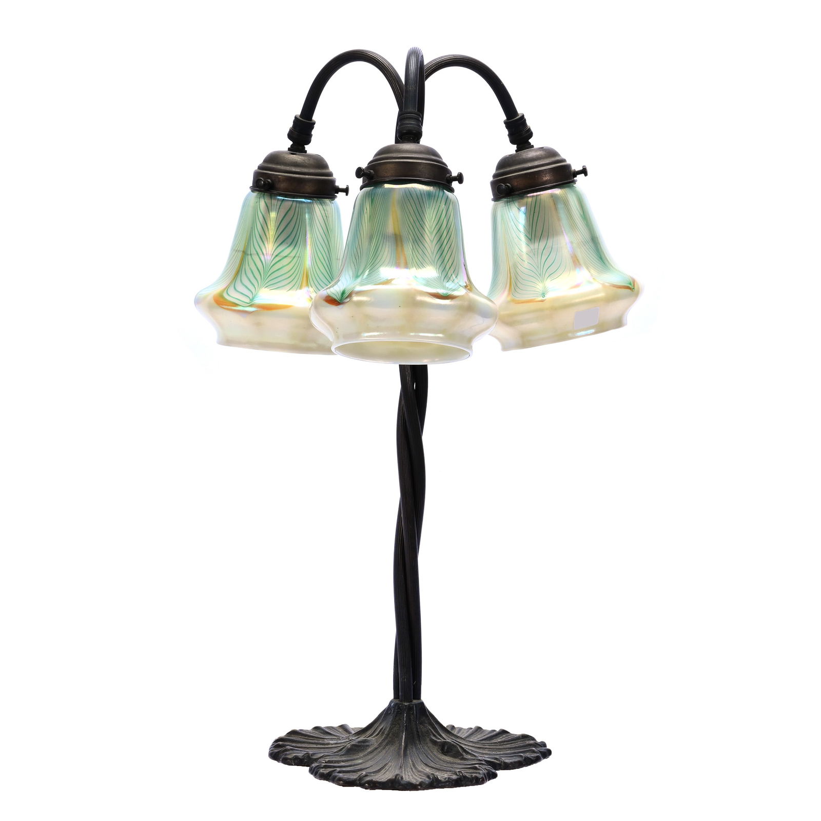 Table Lamp, Three Light, Unmarked Bronze Style Lamp Base, Twist Vine Stem (1 of 7)