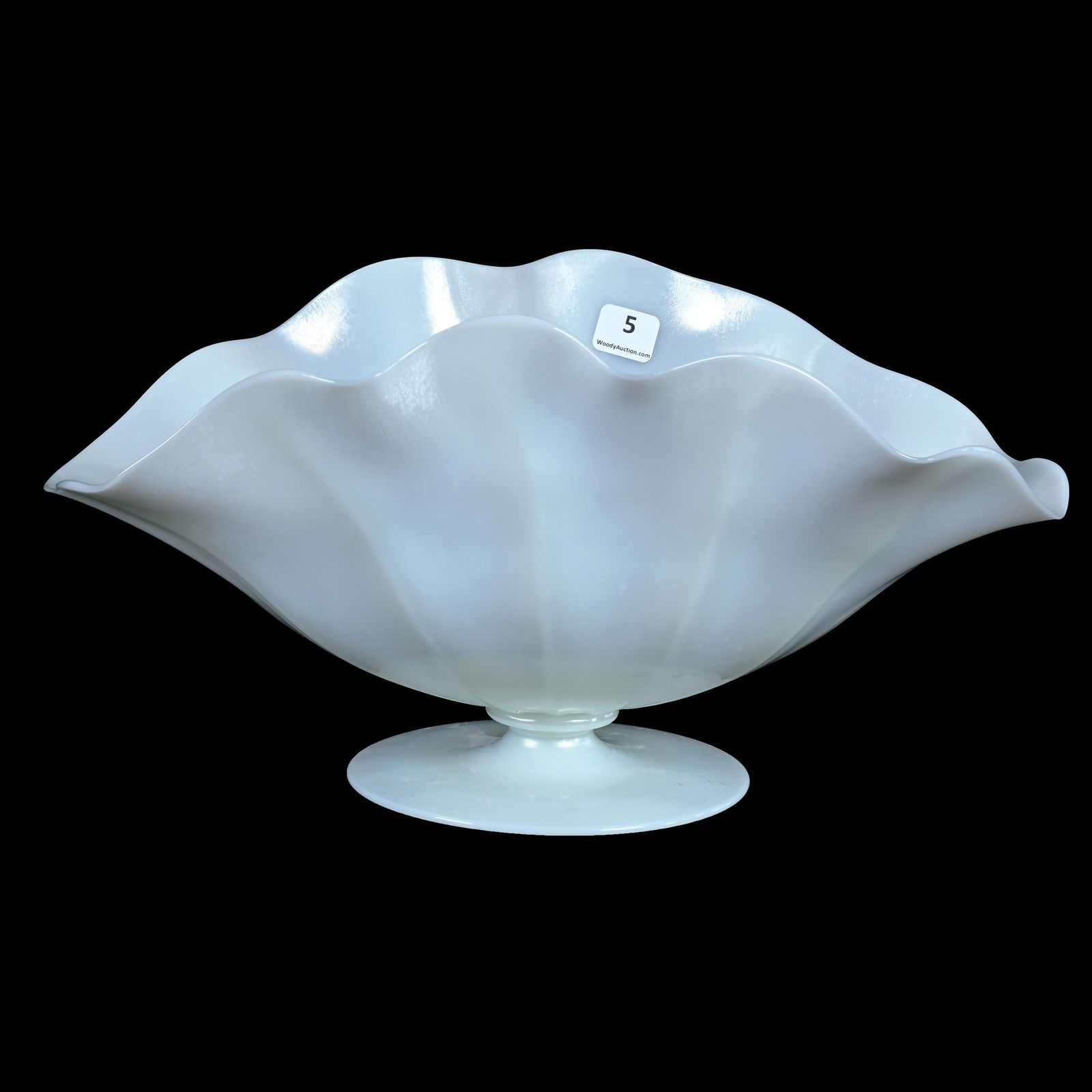 Pedestal Vase, Signed Steuben Art Glass, Grotesque Pattern, White Calcite: Pedestal Vase, Signed Steuben Art Glass, Grotesque Pattern, White Calcite, 7 x 13.5 x 9 Inches, Nice Example, 2.5 Pounds, Colorado Private Collection.